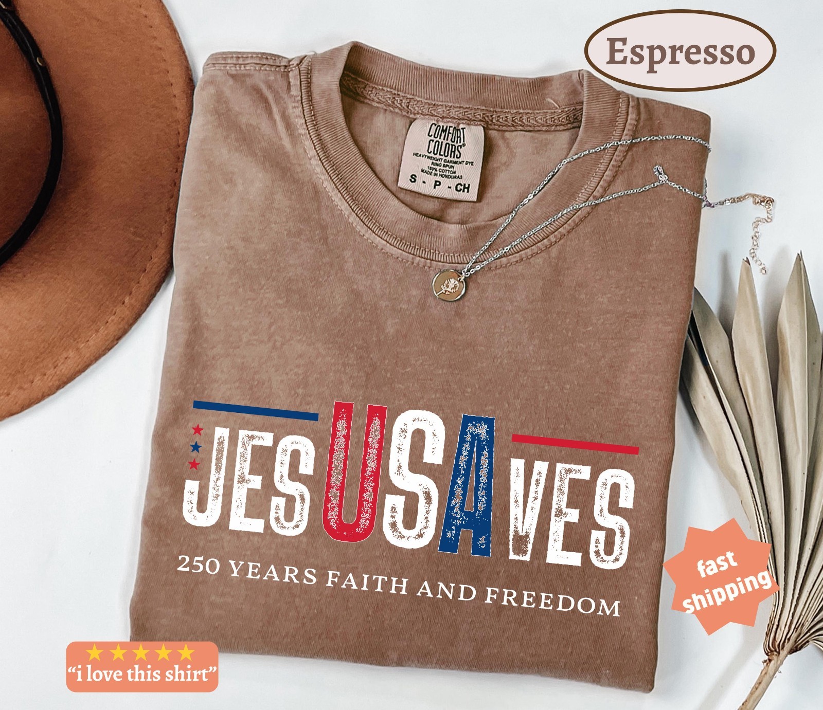 Jesus Saves USA 250 Years of Freedom T-Shirt Christian Patriotic July 4th Tee