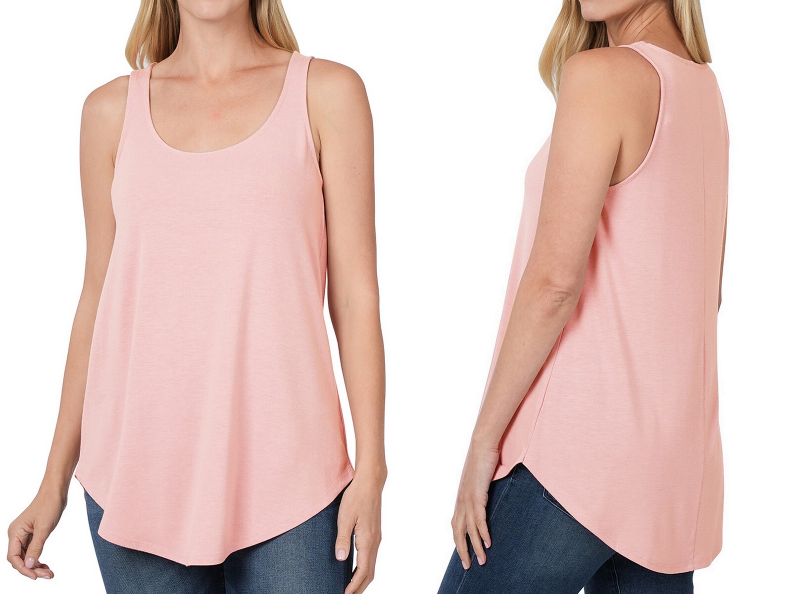 Women Sleeveless Scoop Neck Tank Top Loose Fit Soft Knit Flowy Tunic Long Blouse