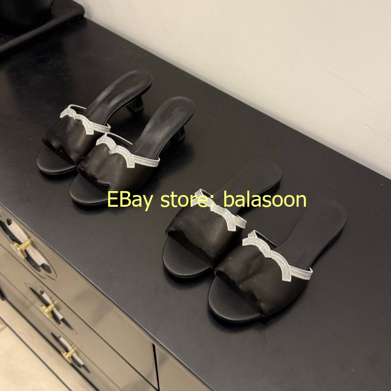 2026 summer genuine leather rhinestone flat slippers stiletto slippers 35-41