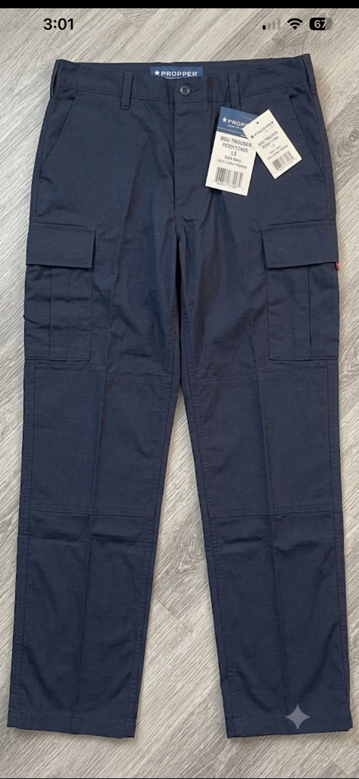 PROPPER Men’s BDU Trouser Cargo Pants Navy Ripstop Relaxed Fit L Regular NWT