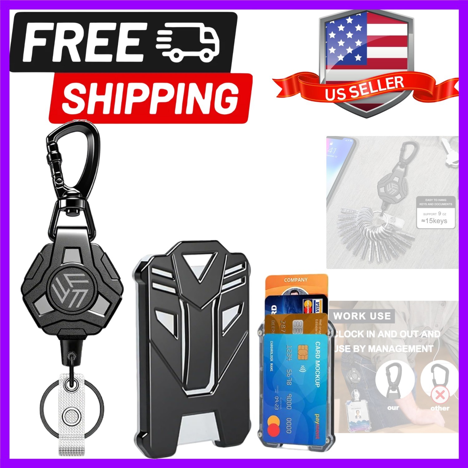Retractable Keychain Badge Holder with Lanyard, ID Badge Holder Heavy Duty Ba…