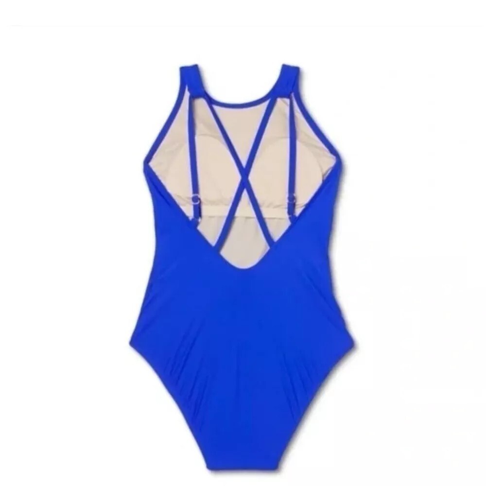 New Kona Sol High Neck One Piece Royal Blue Bathing / Swim Suit Medium 8-10 $36