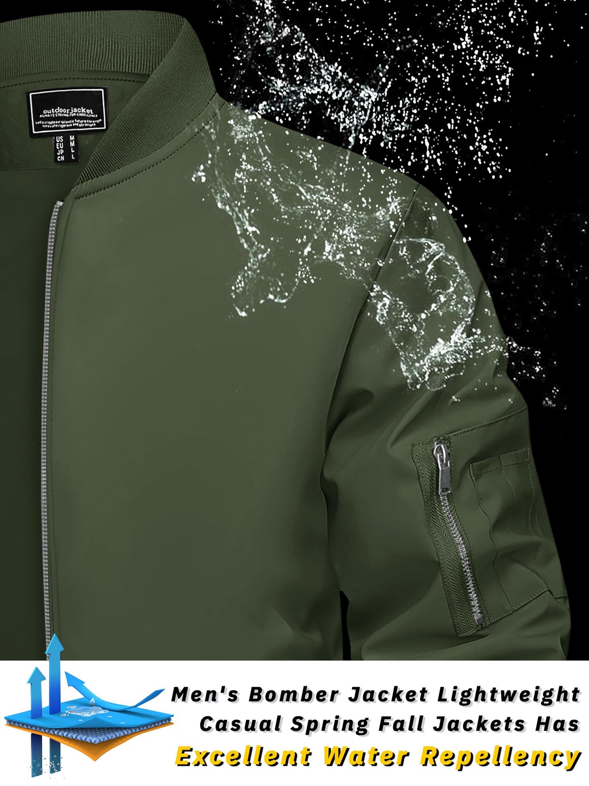 Men’s Lightweight Bomber Jacket Spring Fall Thin Casual Coat Full-Zip Work Coats