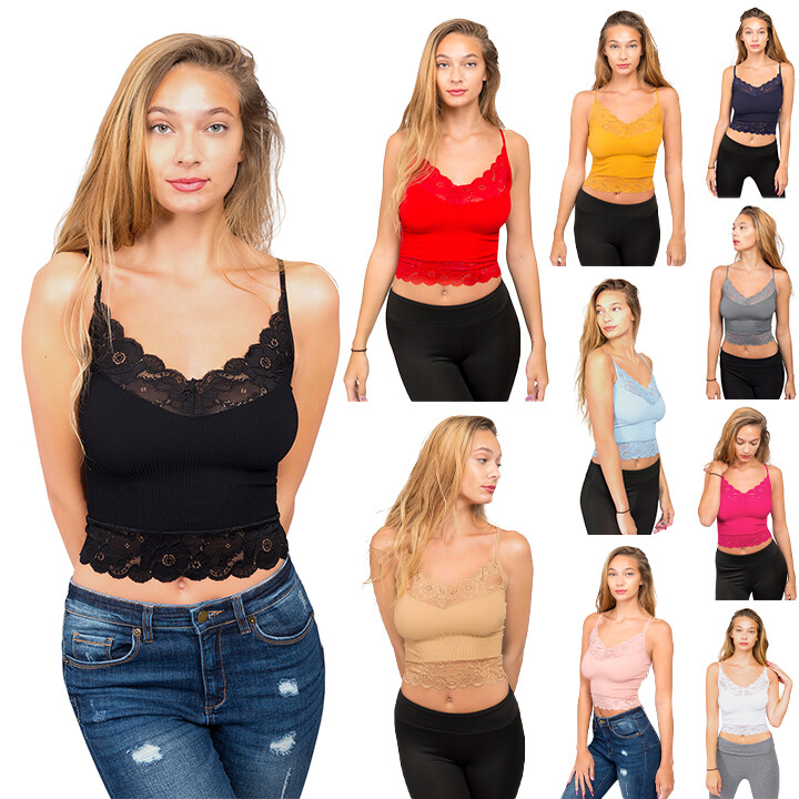G-Style USA Women’s Lace Detail Seamless Camisole V-Neck Top T11392