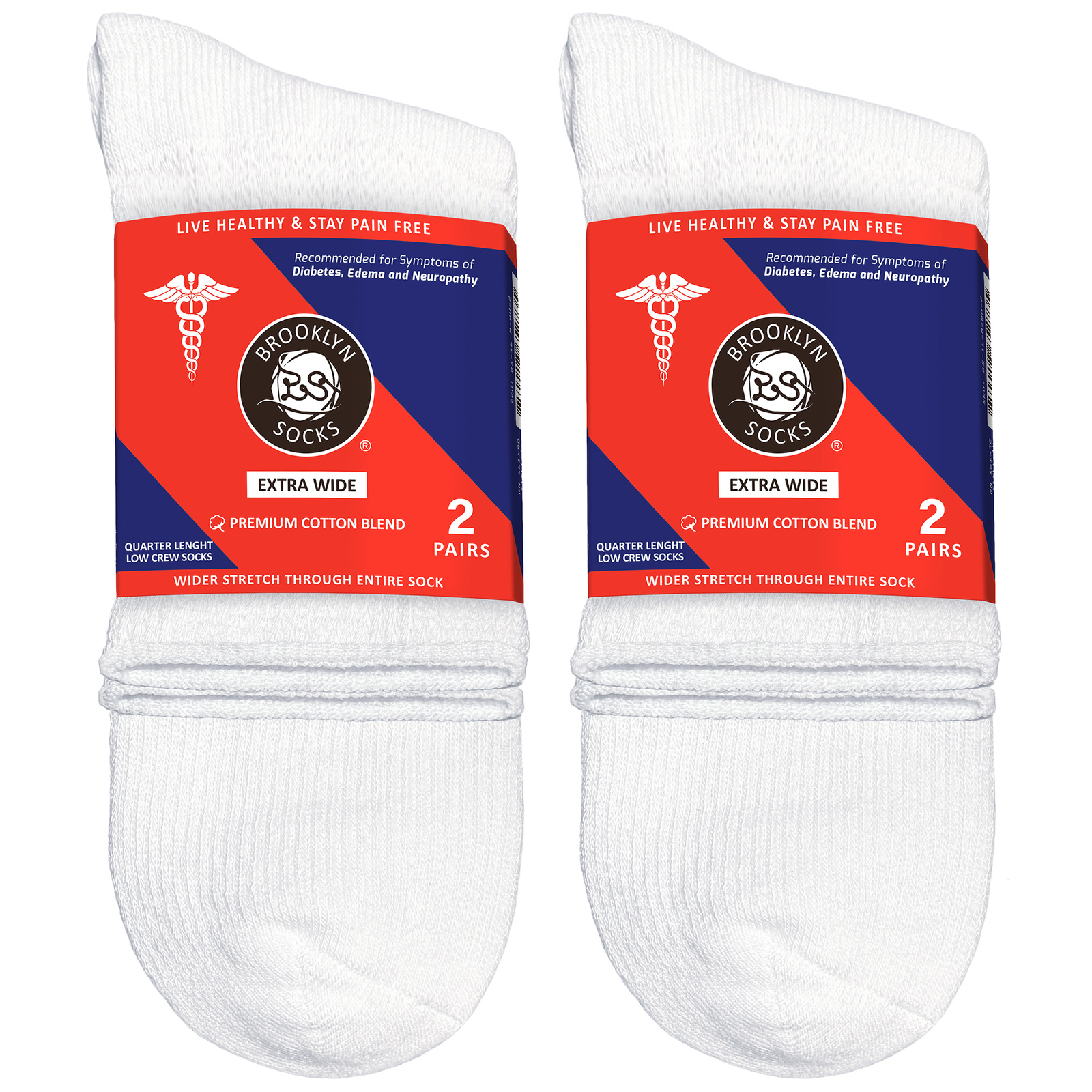4 pairs Extra Wide Cotton Diabetic Quarter/Over-the-Ankle Health Socks (10-16)
