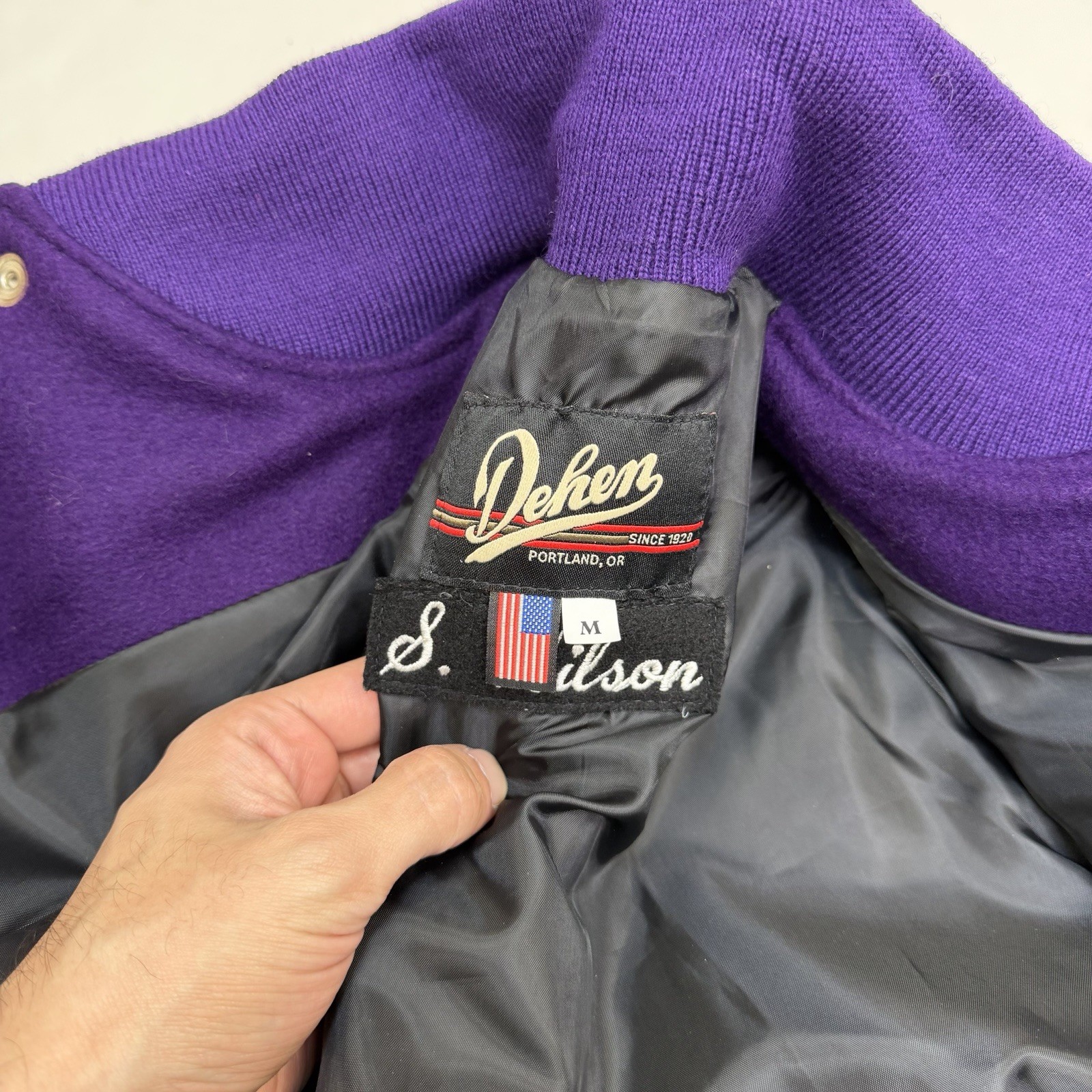 Dehen 1920 Portland Varsity Jacket Bomber Men’s Medium Purple 100% Wool Leather