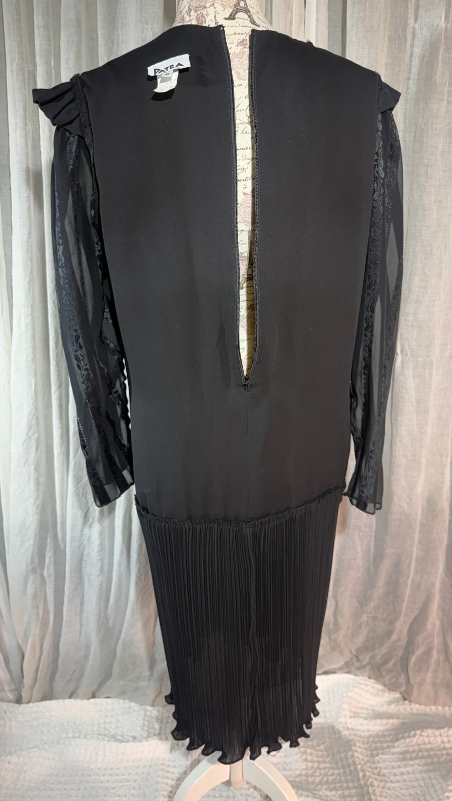 Vintage 80s does 20s FLAPPER Drop Waist Dress Satin SEQUIN Gatsby Art Deco 8