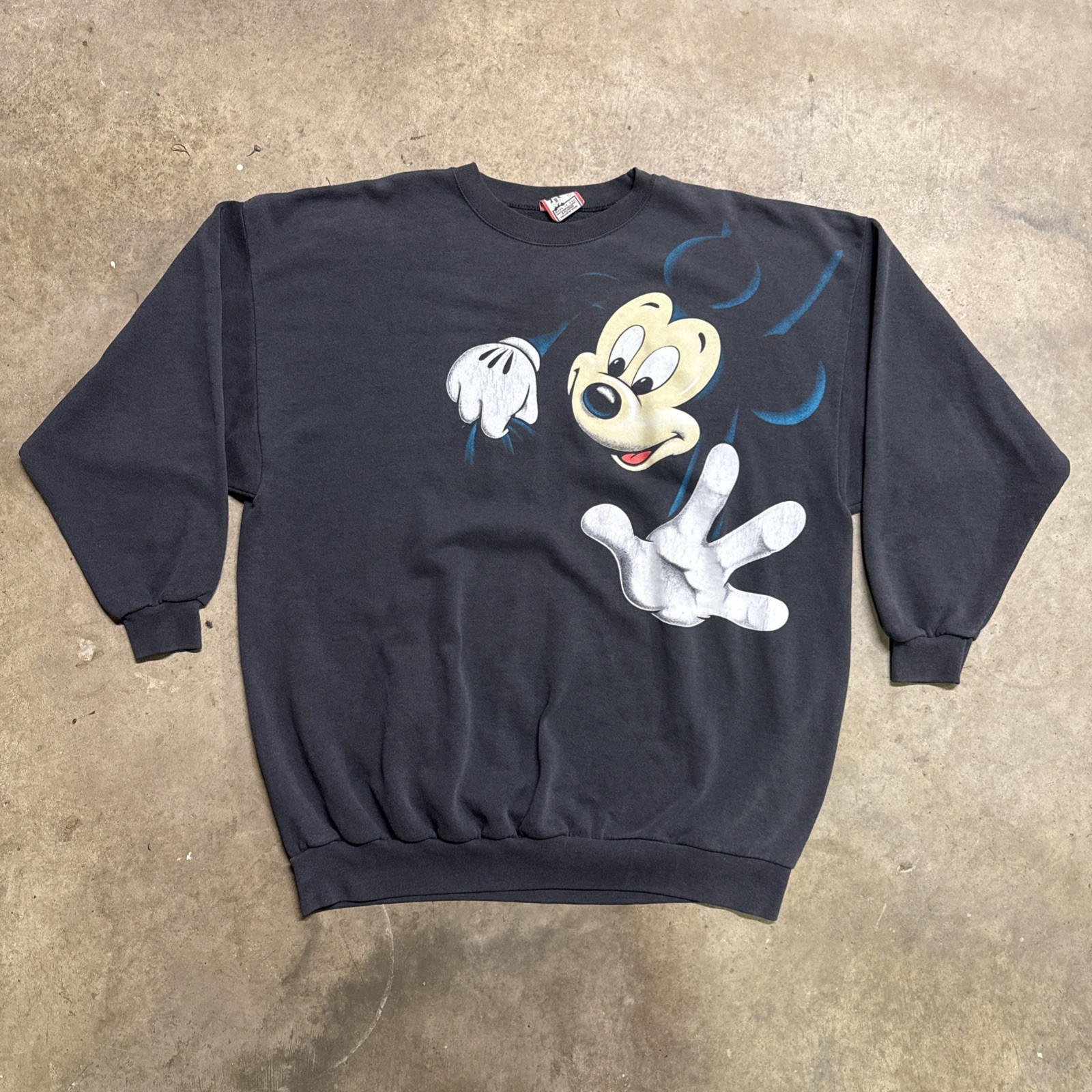 Vintage Mickey Mouse Sweatshirt Mens 2XL Black 90s Shadow Pull Faded Rare Disney