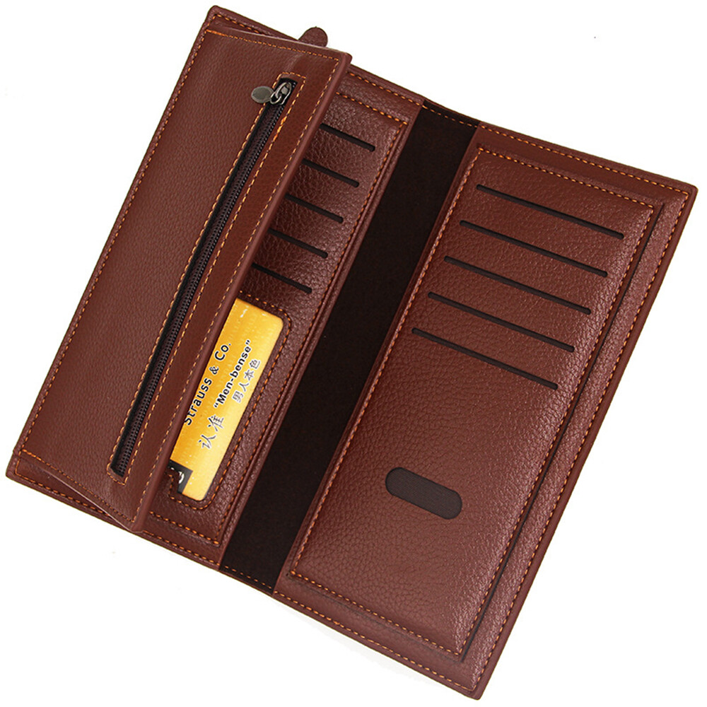 Mens Leather Wallet RFID Blocking Slim Money Clip Credit Card Holder Long Purse