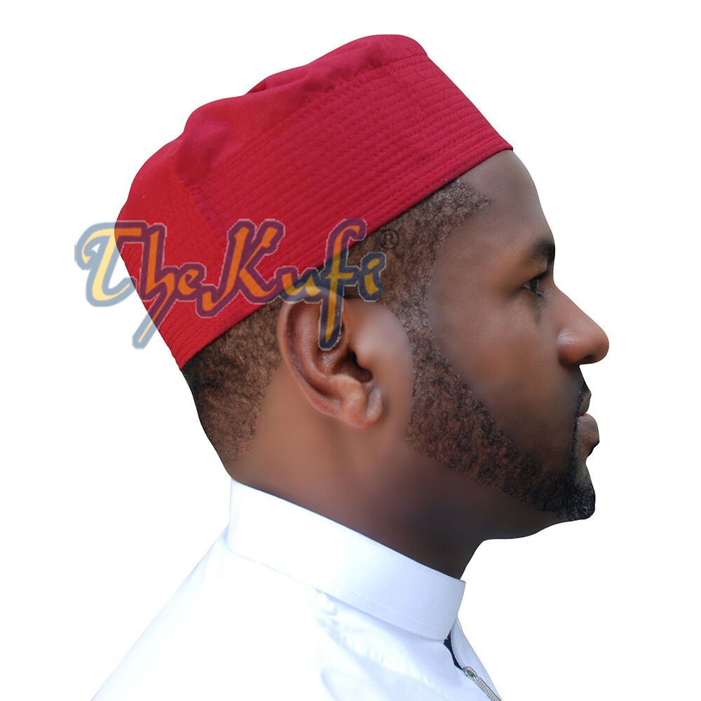 Islamic Kufi Prayer Cap Plain Maroon Pleated-top Fabric Peci Muslim Prayer Hat