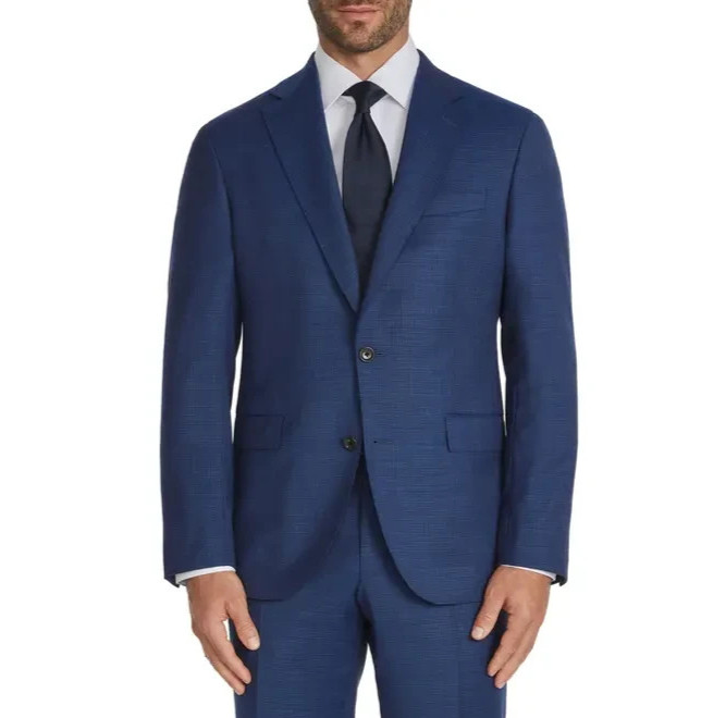 JACK VICTOR Esprit Slub Wool Suit, Mid Blue Textured, Size 44 R, 36″ Waist – NEW