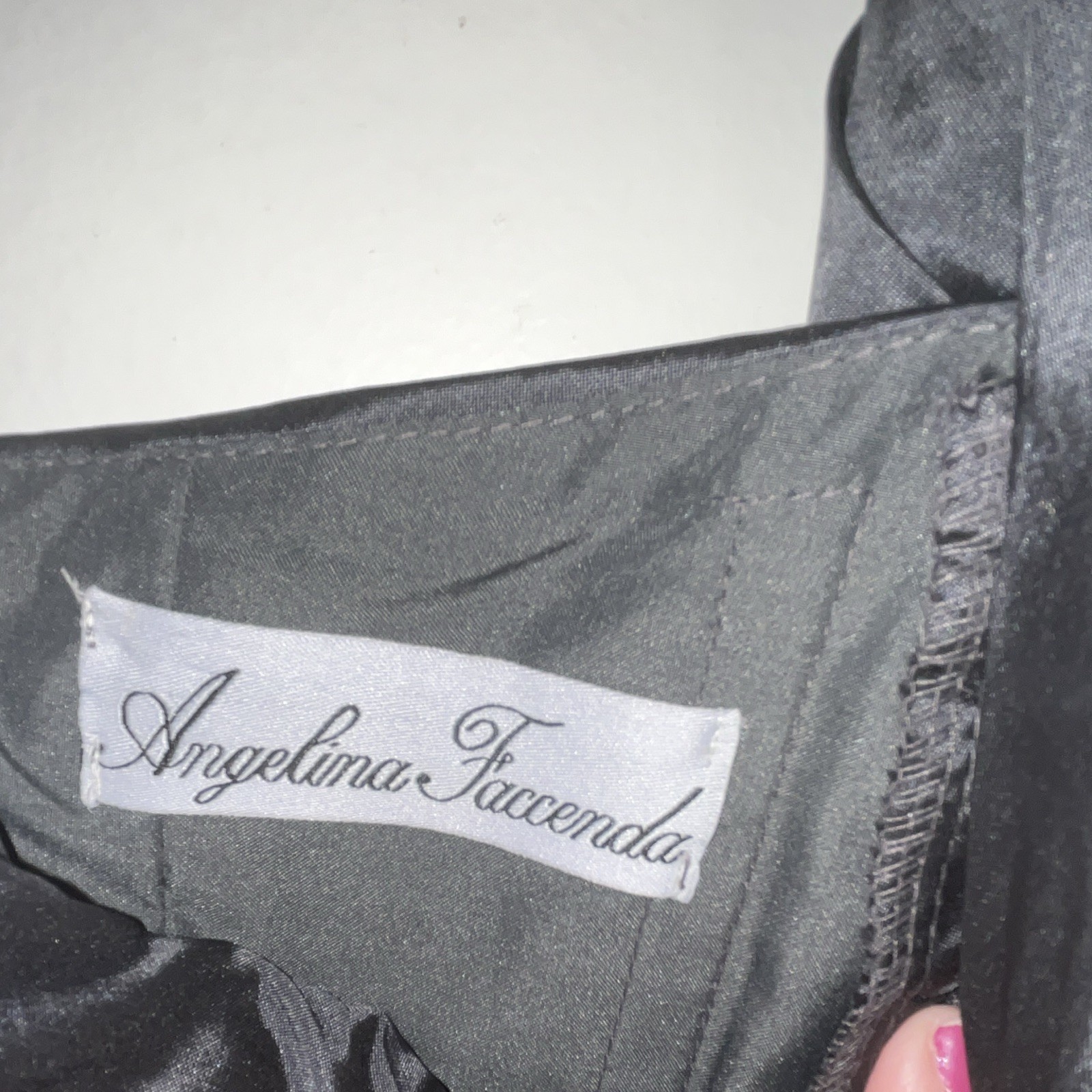 Angelina Faccenda Charcoal Silk Satin Sweetheart Bow A-Line Knee Dress 10