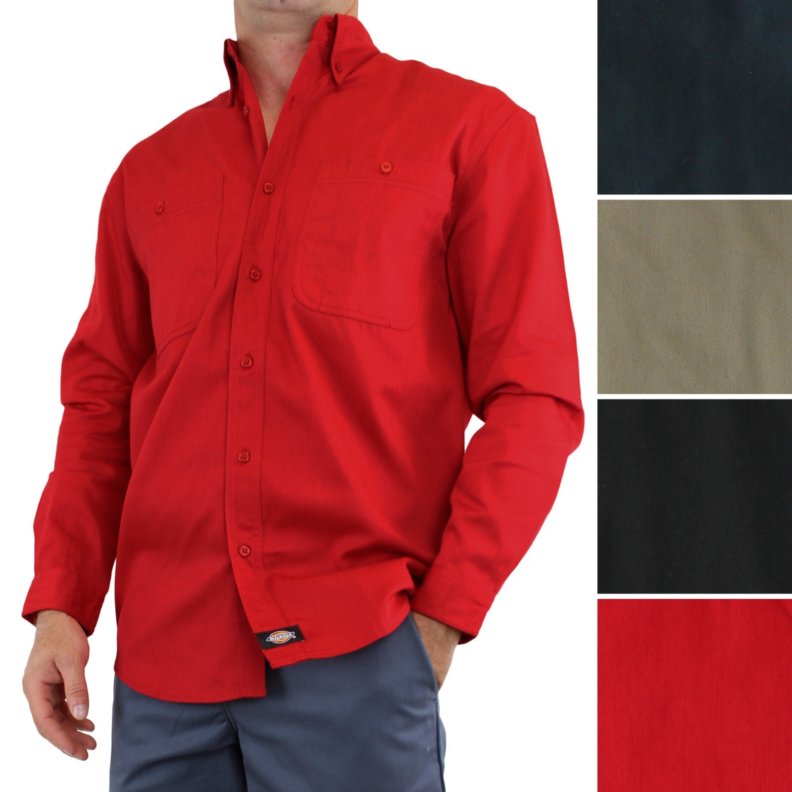 Dickies Men’s Work Shirt, Long-Sleeved Button-Down Collar, Two Front Pockets