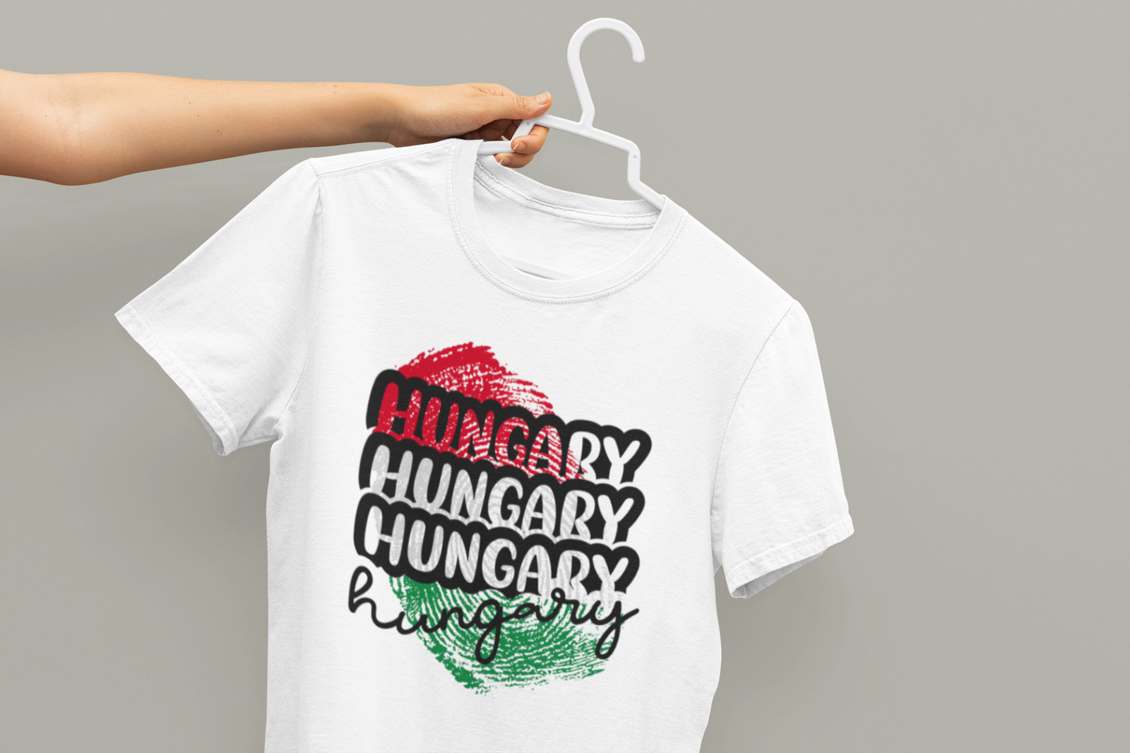 Hungary Sign Custom Design T-Shirt, White Graphic Tee with Hungarian Flag Colors
