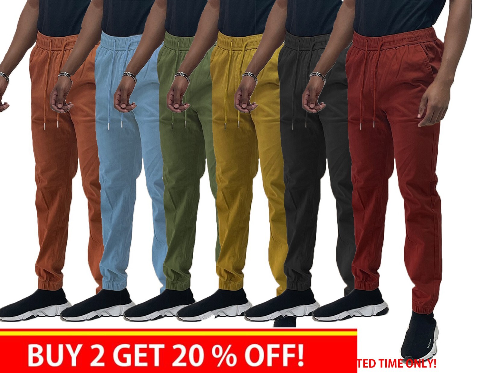 Men’s TWILL Joggers Pants Cottton Stretched Casual Active Sports USA SIZE S-3XL