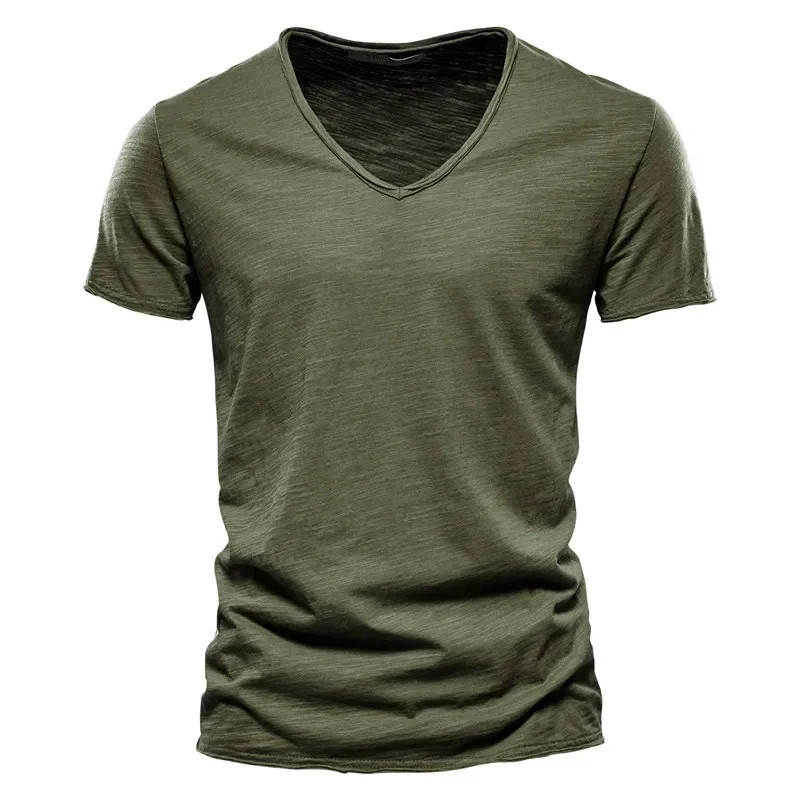 Men’s 100% Cotton V-Neck Slim Fit Solid Color Short Sleeve T-Shirt