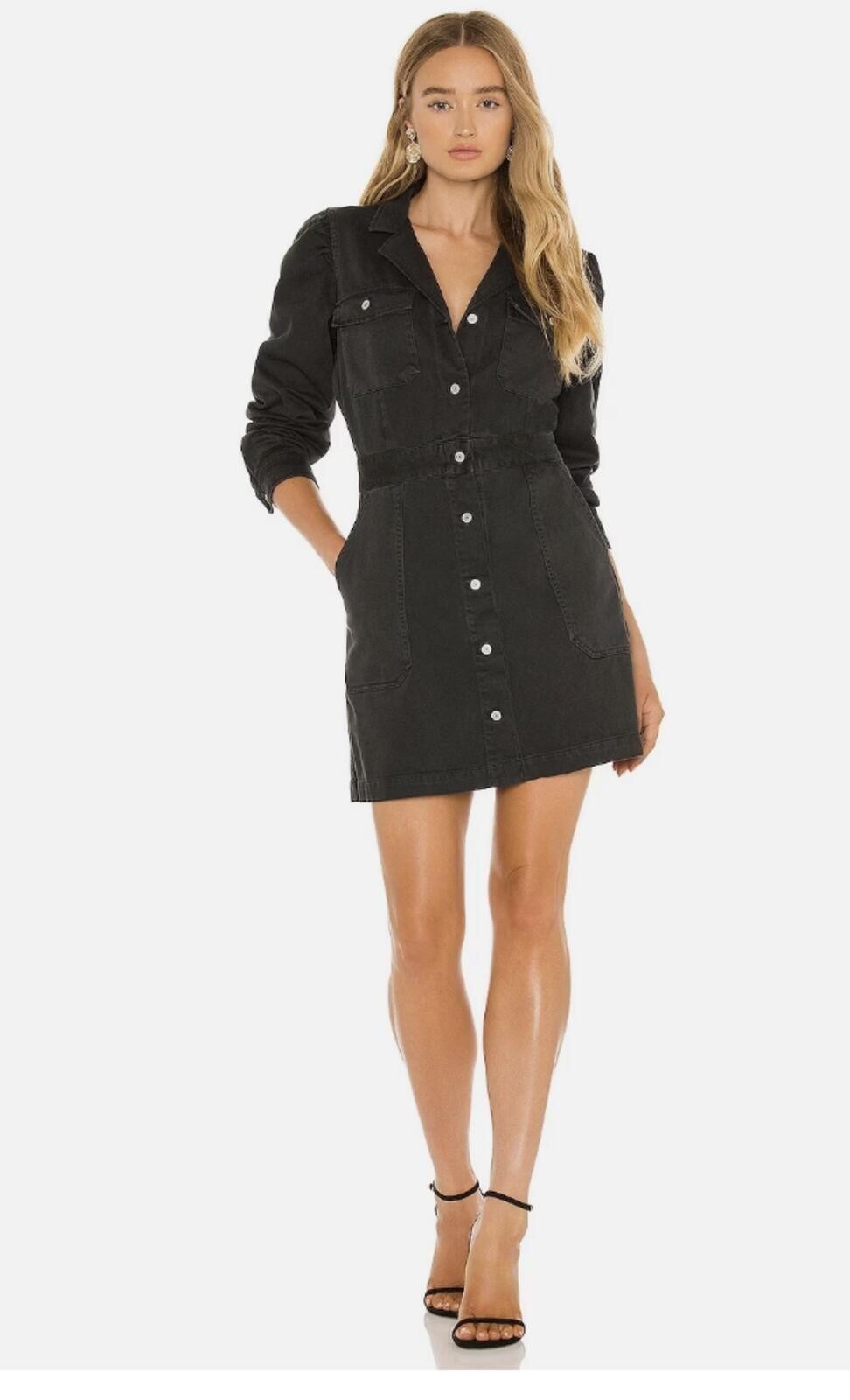 RAILS Lisette Carbon Gray Black Denim 4-Pocket Button-Up Shirt Dress NWT