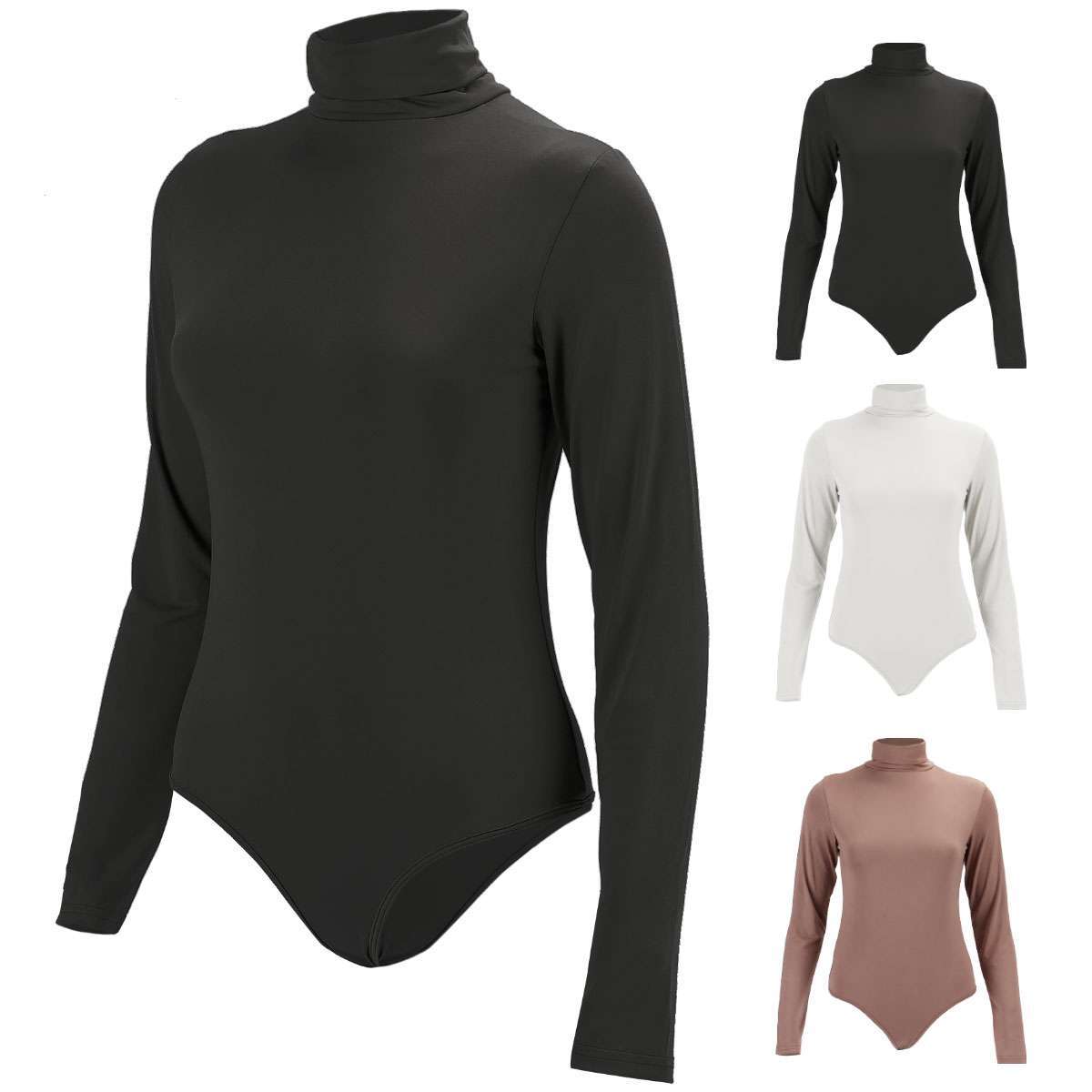 Women Plain High Roll Turtle Neck Bodysuit Long Sleeve Leotard Charm Tops S L XL
