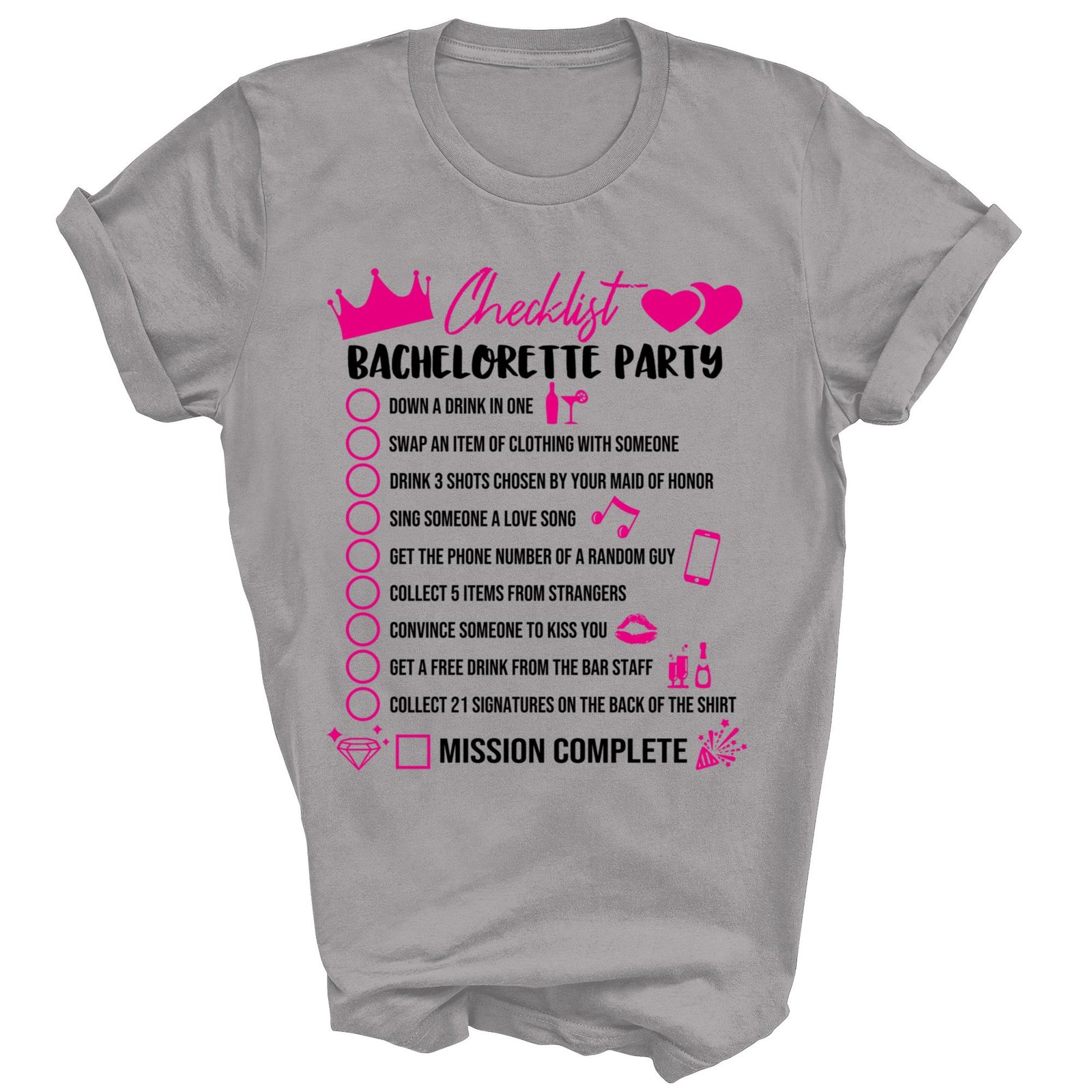 Bachelorette Party Checklist Game Girls Bride Unisex Shirt Gift