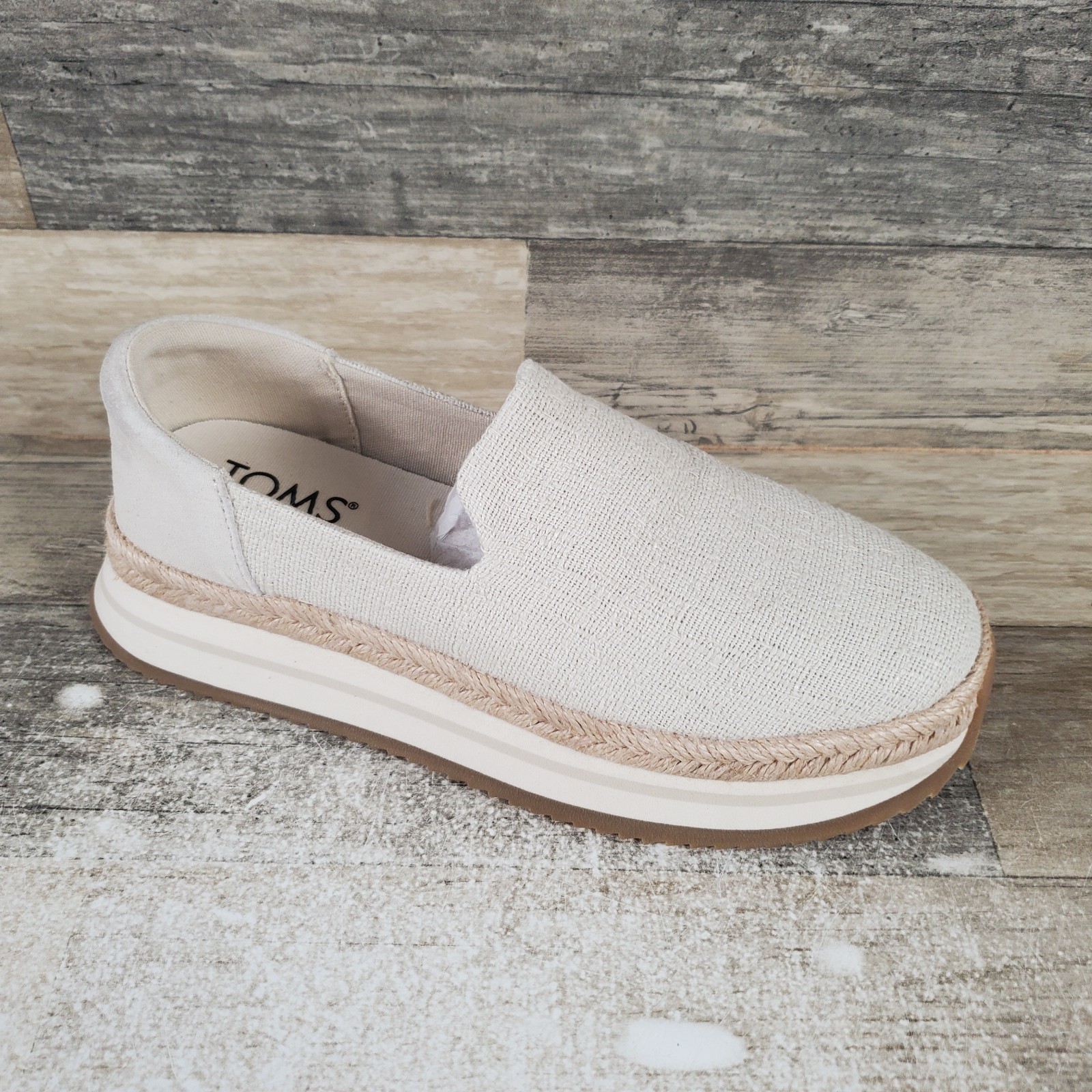 Toms Jocelyn Espadrille Womens Sneakers Sz 5.5 Cream Textile Fog Two Tone Shoes