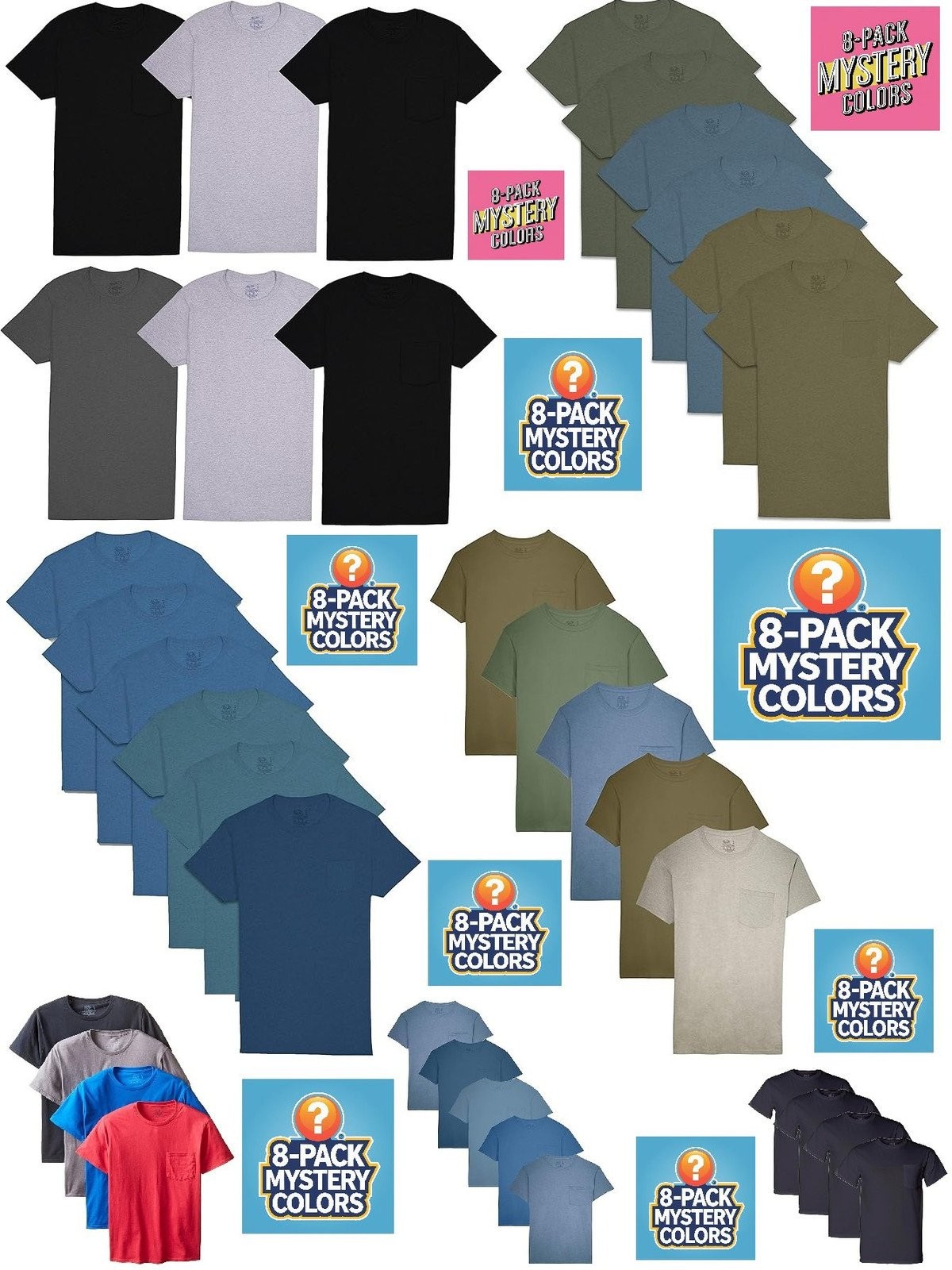 Mens 8-Pack Assorted Pocket Crew T Shirts by Fruit of the Loom Comfortable…