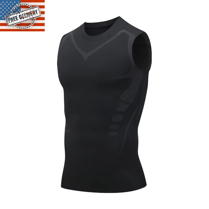 Men Compression Shirt Version Ionic Shaping Sleeveless Vest Sport Tank Top S-2XL