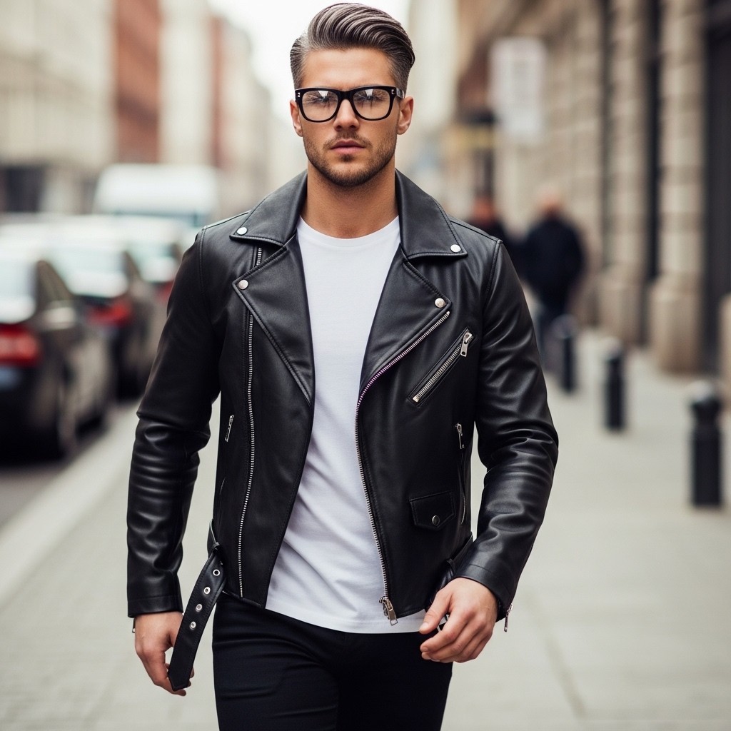Men’s Retro Buffalo Black Leather Motorcycle Jacket Classic Brando Biker Jacket