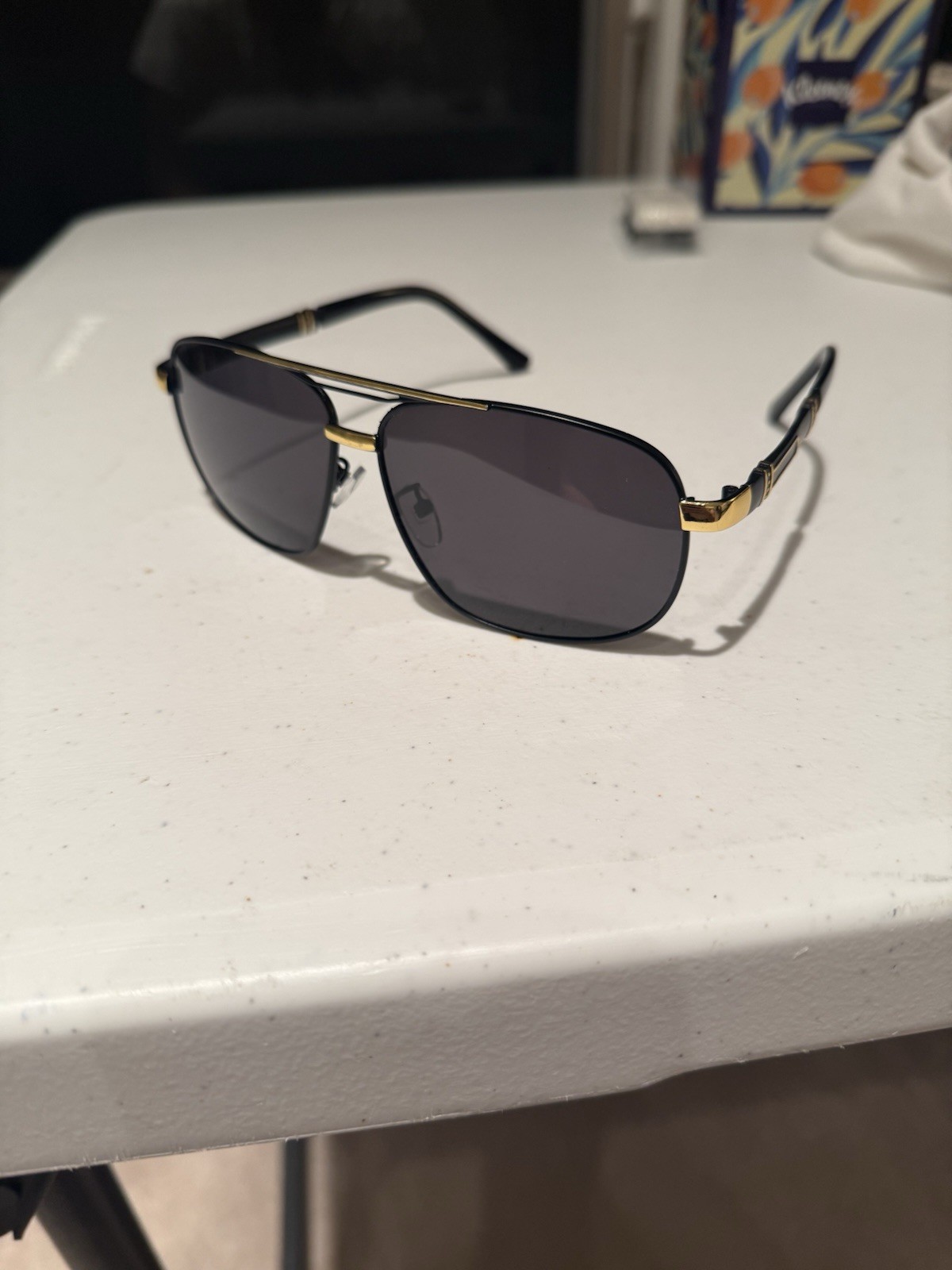 Black Gold Aviator Navigator Sunglasses Dark Lens Double Bridge Men’s