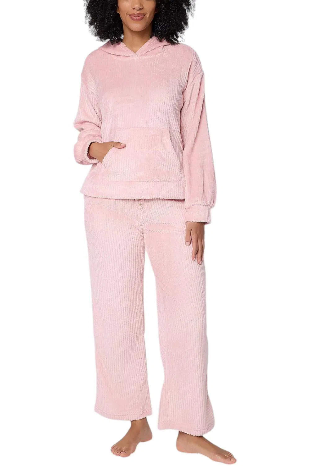 MUK LUKS Women’s Silky Velour Hooded Lounge Set Light Pink