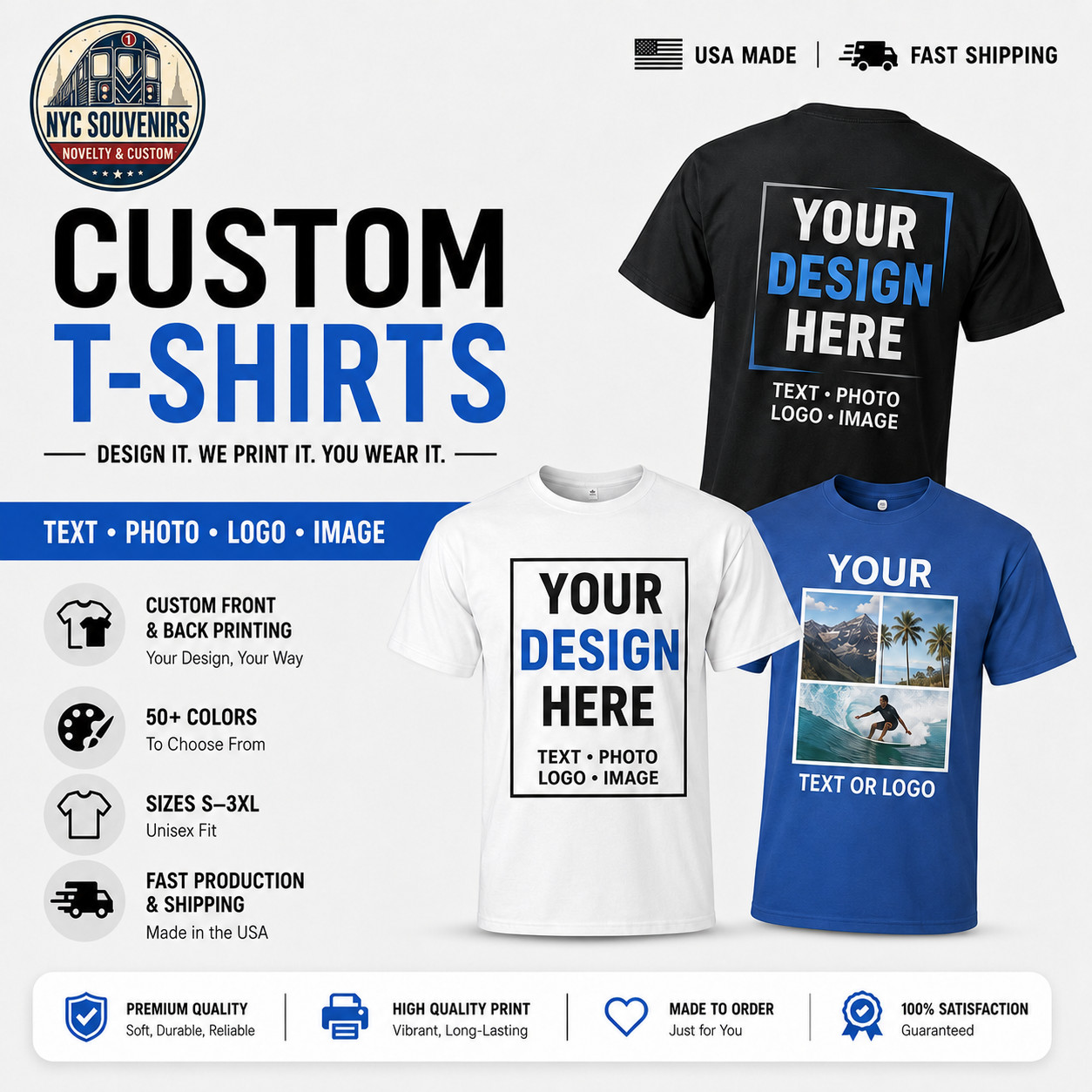Custom T-Shirt Men’s Personalized tee Name Text Logo S-5XL 1 3 6 Pack Wholesale