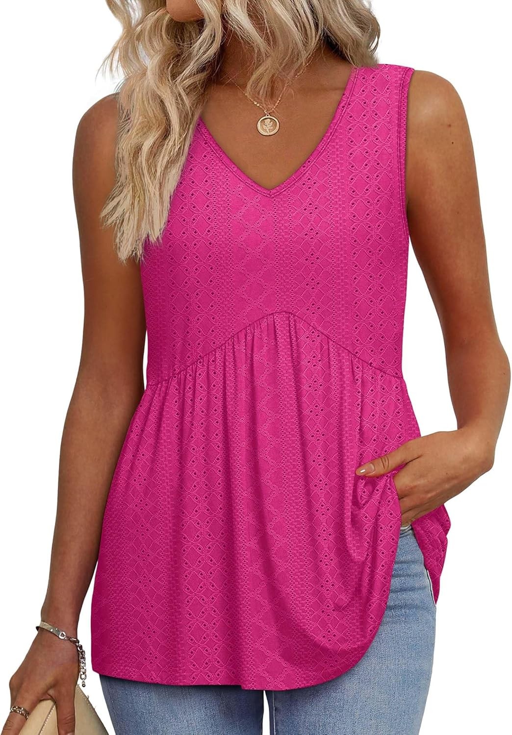 Womens Flowy Babydoll Tank Top Sleeveless V Neck Peplum Summer Casual Blouse