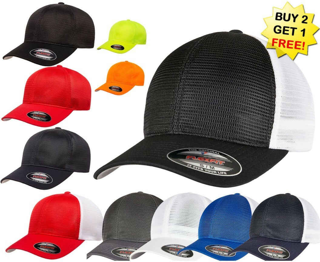 FLEXFIT Classic Fitted 6-Panel Omnimesh Baseball CAP Trucker HAT New!