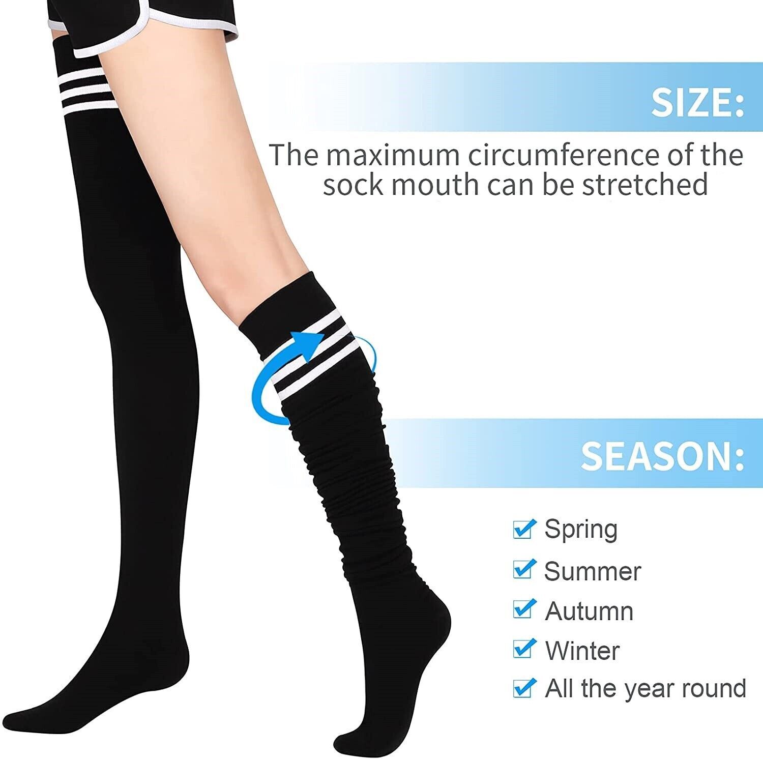Girls Ladies Women Thigh High Over the Knee Socks Extra Long Cotton Stockings US