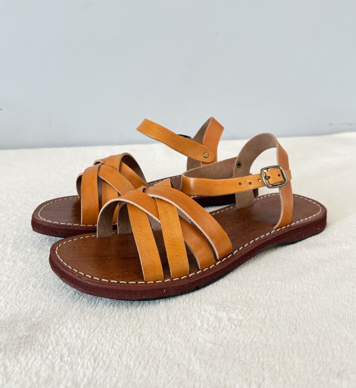Handcrafted Genuine Leather Women’s Sandals – Four-Strap Cognac | 100% Handmade