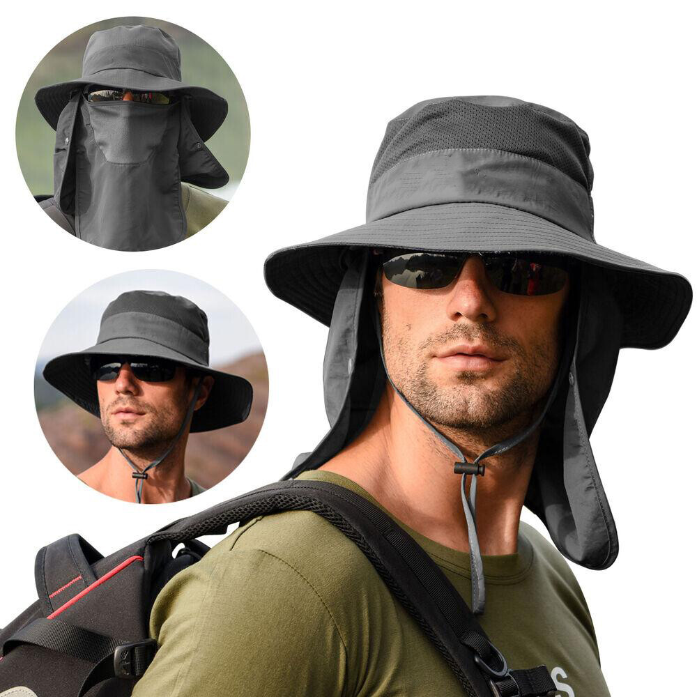 Wide Brim Sun Hat with Neck Flap UV Protection Hiking Fishing Cap for Men Women