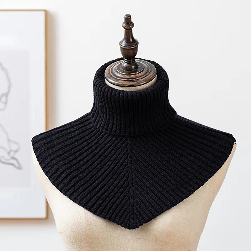 Black Ribbed Knit Turtleneck Dickie Detachable Collar Sweater Mock Half Top