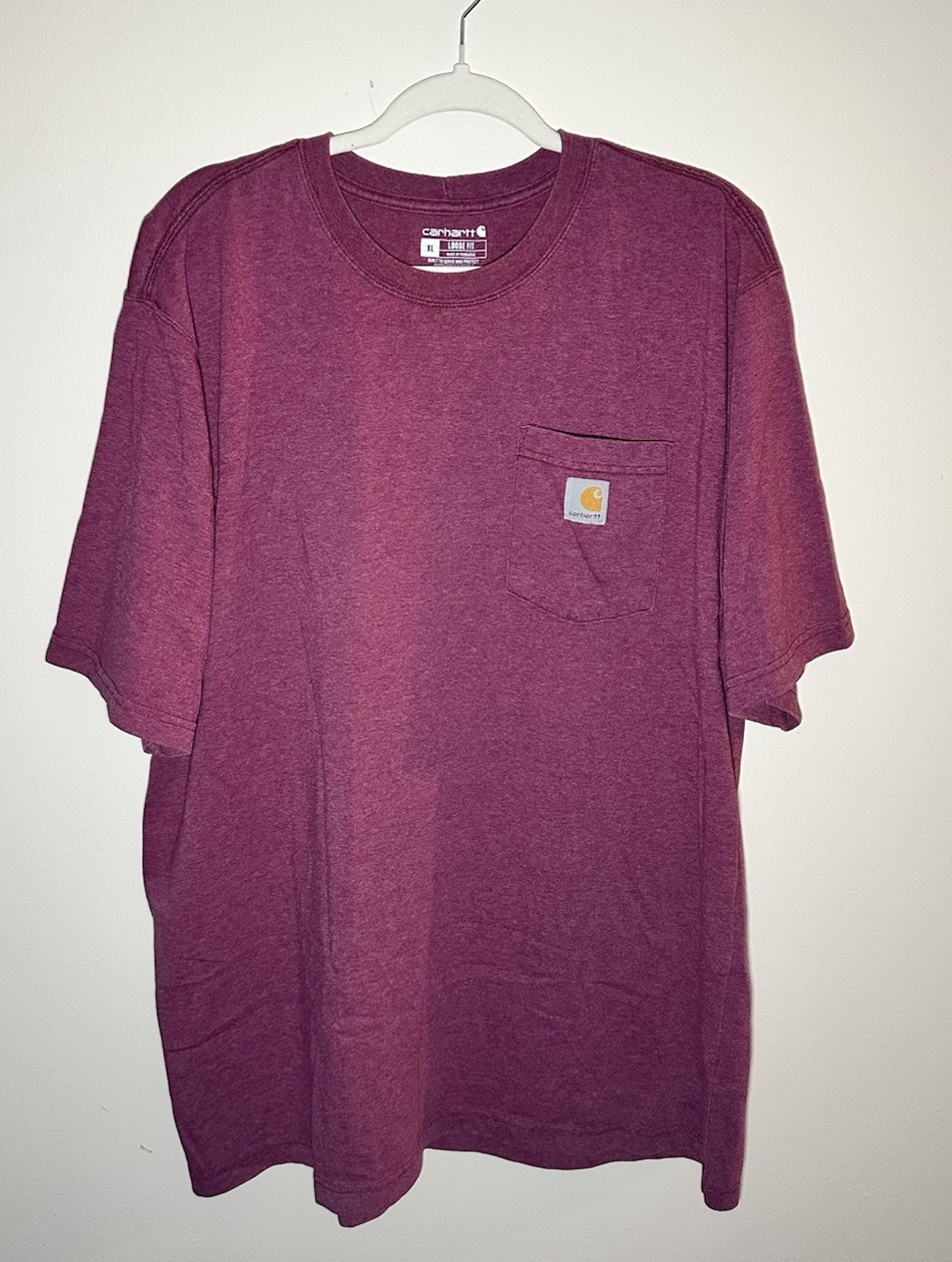 Carhartt K87 Men’s XL Loose Fit Pocket Crew Neck Short Sleeve T-Shirt Burgundy