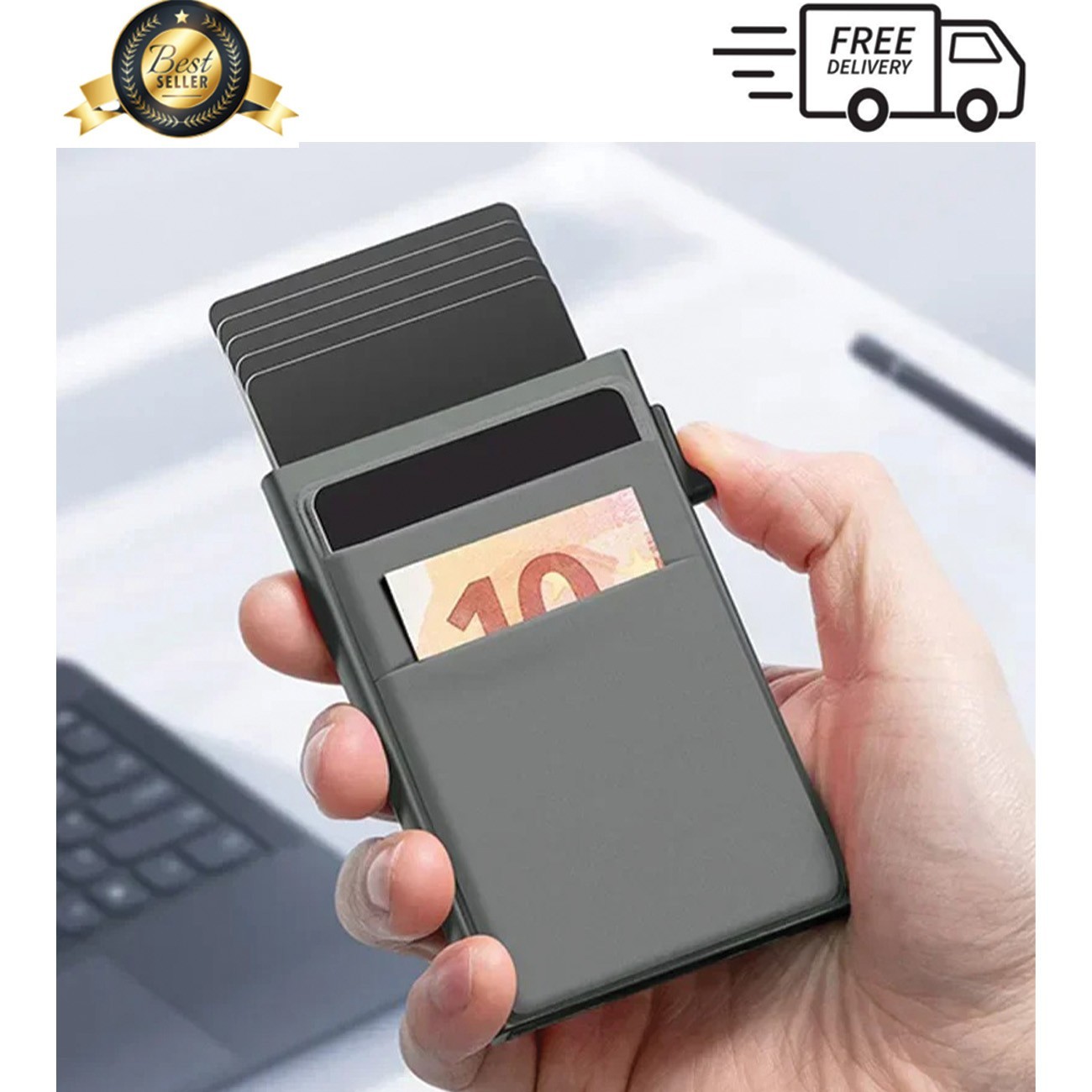 Mens RFID Blocking Wallet Slim Credit Card Holder Black Minimalist Auto Pop Up