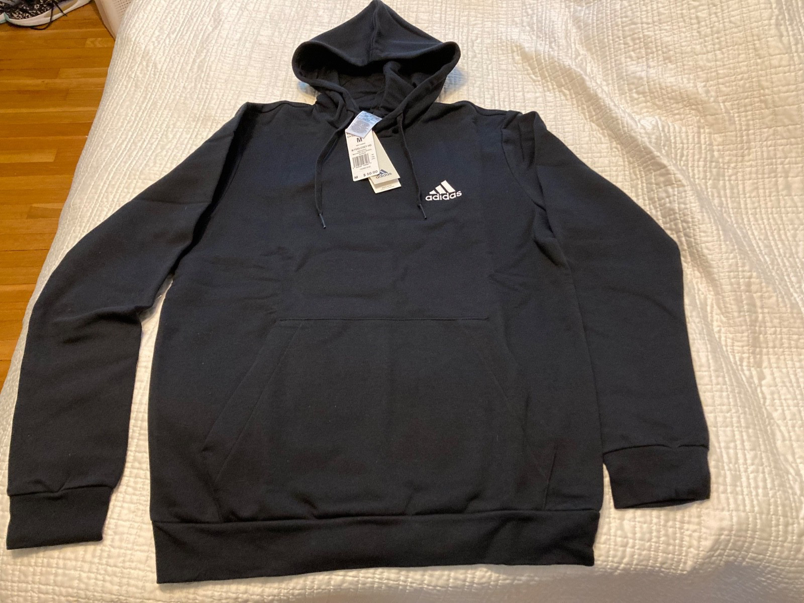 Men’s NWT Adidas Feel Cozy Black w/White Trefoil Pullover Hoodie Reg. Med