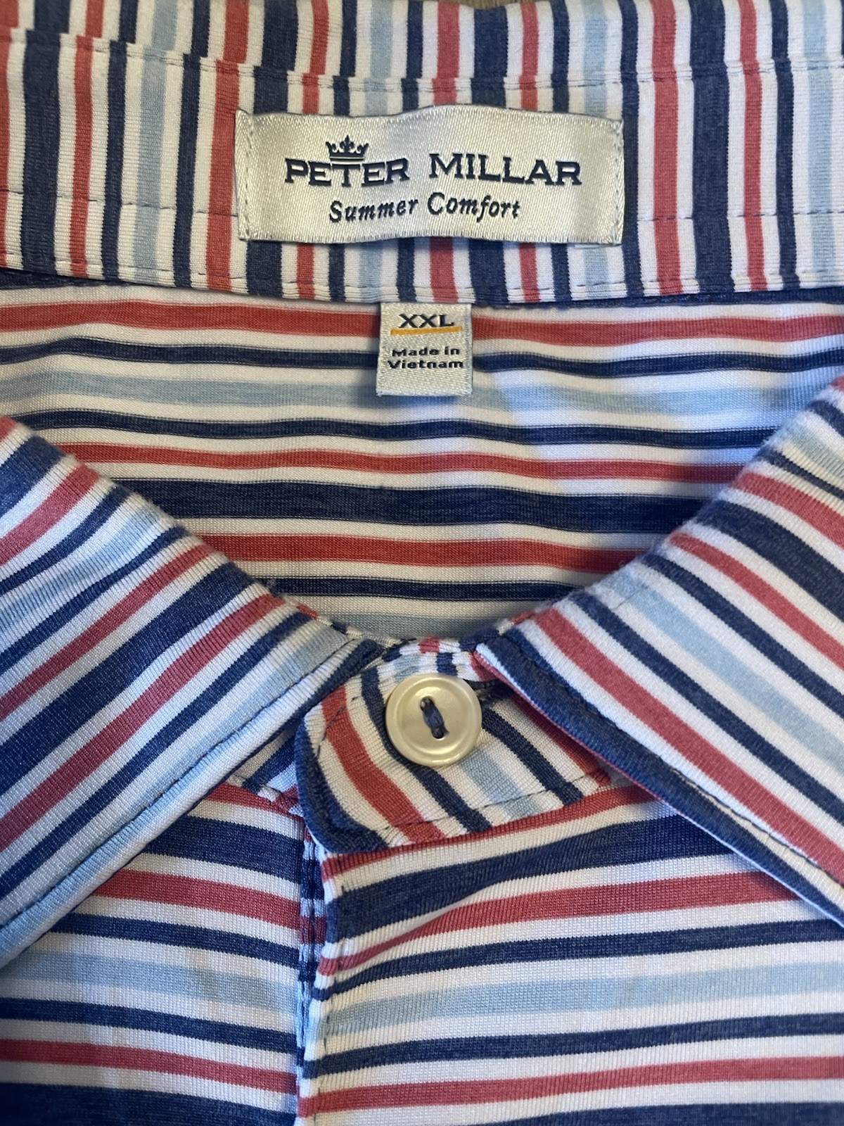 Peter Millar Summer Comfort Polo – XXL – Red, White & Blue Striped – Edgewood