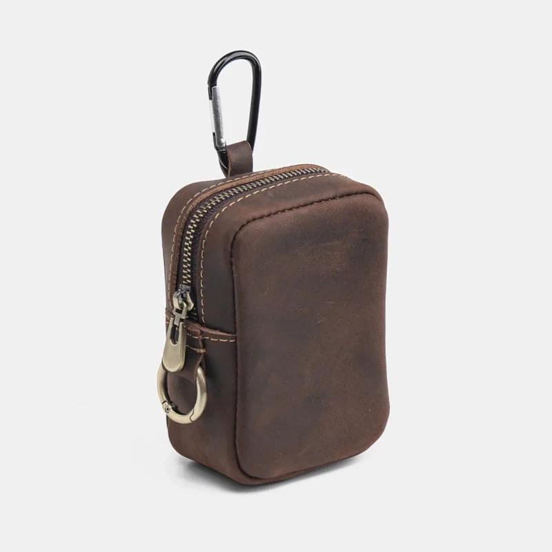 Vintage Distressed PU Leather Hook Multi-Color Key Coin Pouch Wallet Case Bag