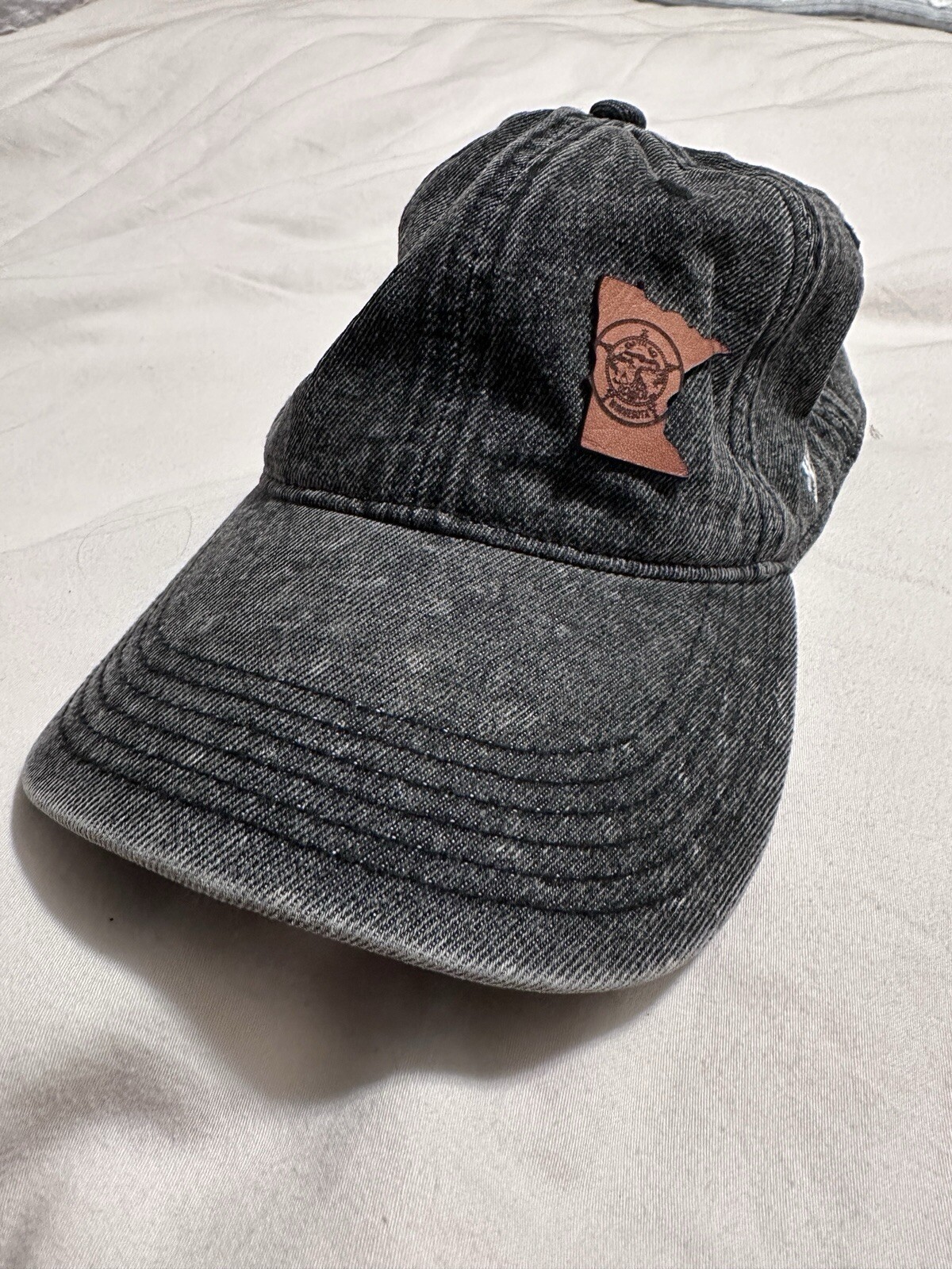 Black Denim Jean Cotton Polo Style Dad / Baseball Ball Cap Hat MN Leather Patch