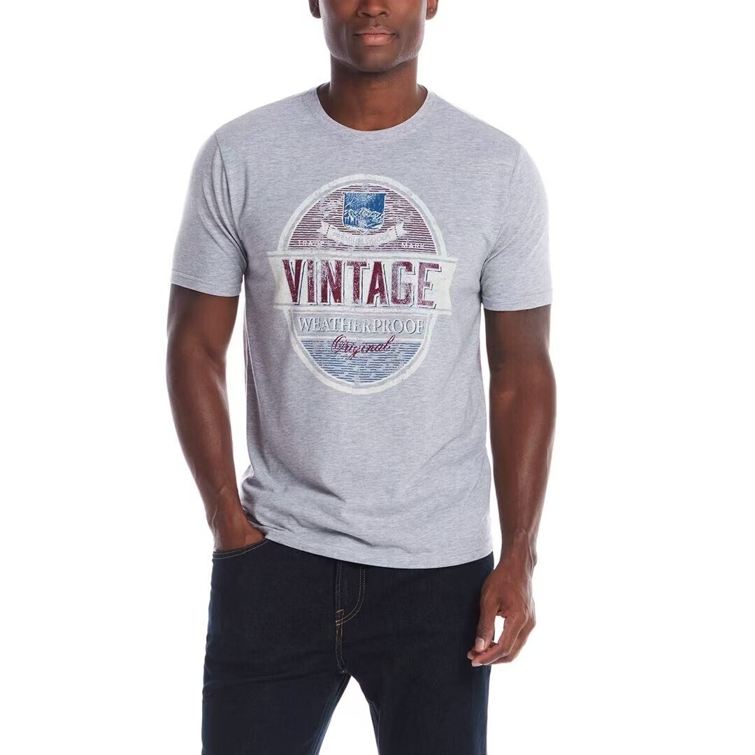 Weatherproof Vintage Graphic Tee Gray Heathered Size XL Distressed Crew Neck