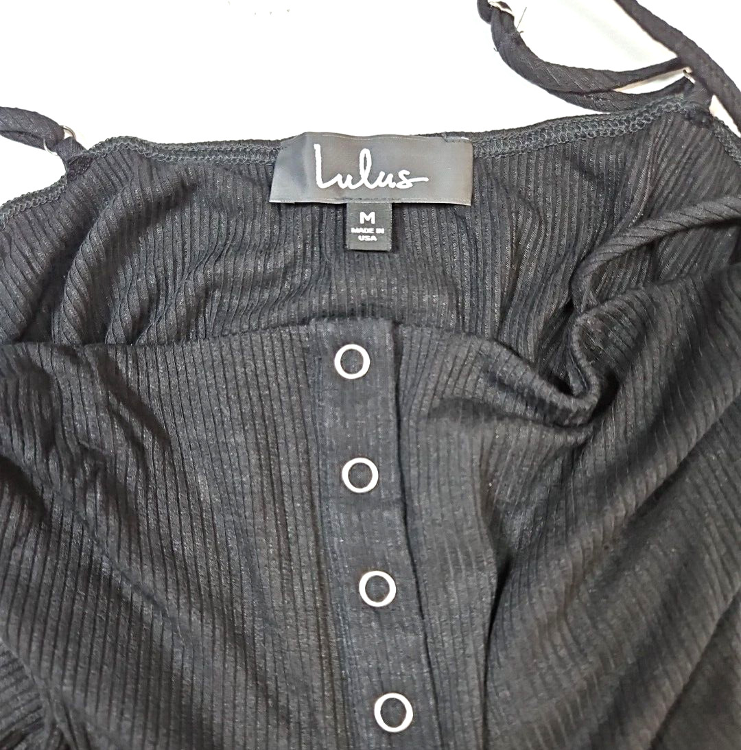 Lulus Women’s Black Spaghetti Strap Tank Top Style Thong Bodysuit Size Medium