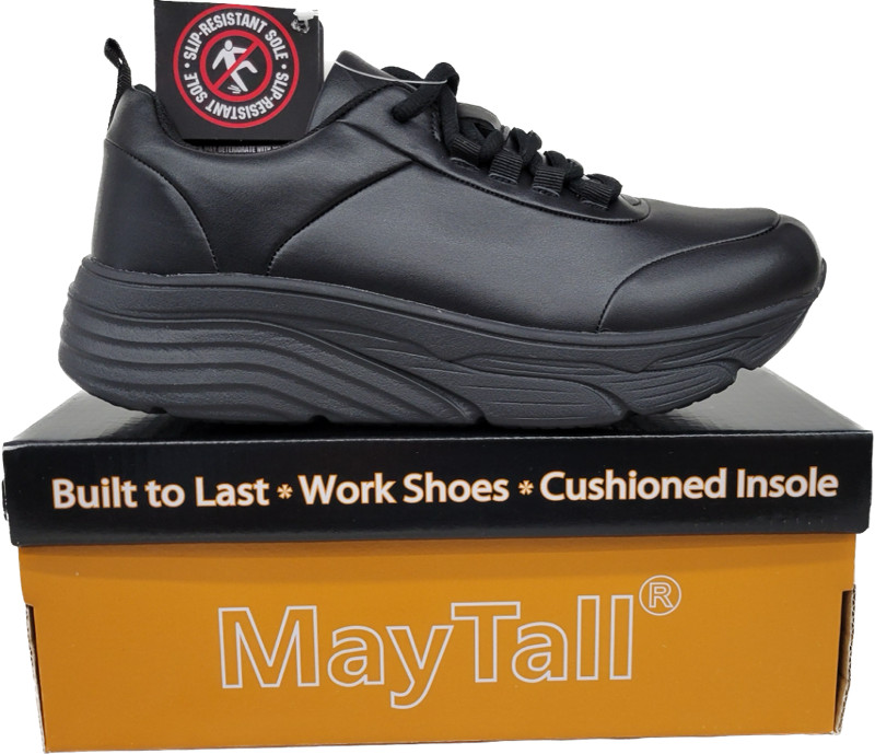 Work Slip Resistant Women Wide Shoes Black Comfort Cushioned Insole MayTall 2601