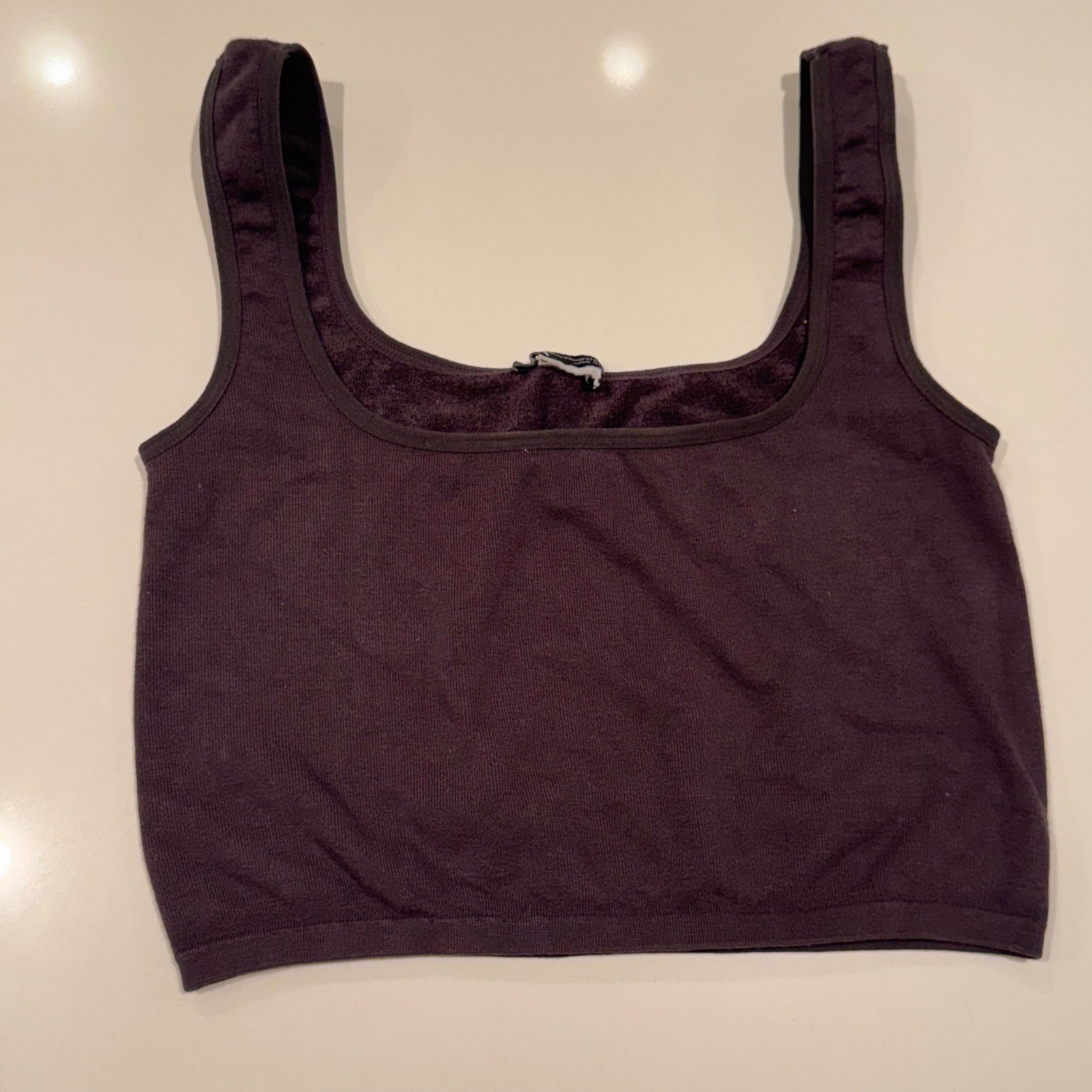 Zara Tank Top Cropped Square Neck Charcoal Grey Small