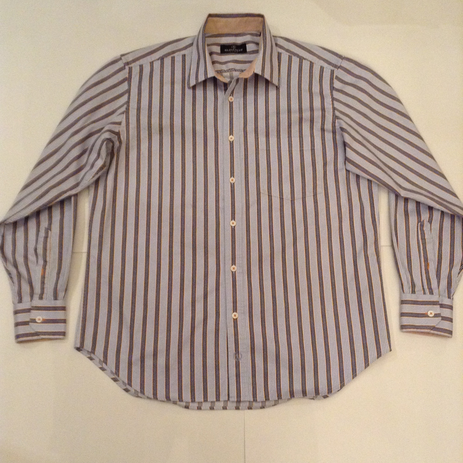 BUGATCHI UOMO MENS SHIRT STRIPED LONG SLEEVE BUTTON FRONT 100% COTTON SIZE LARGE