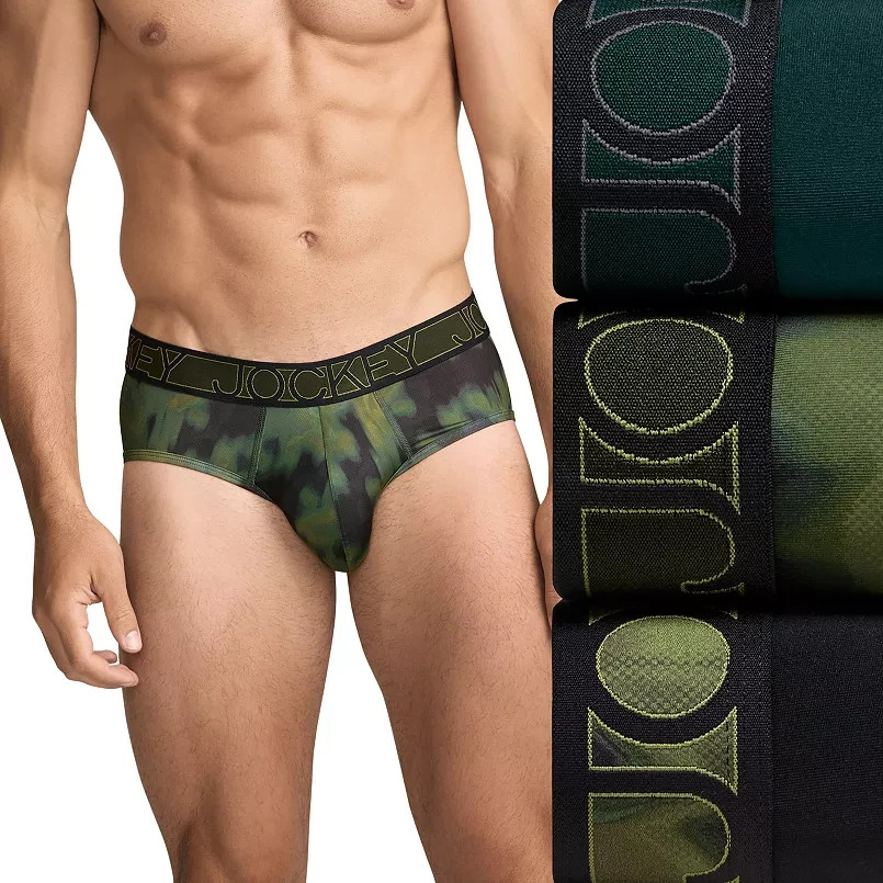 Jockey Men’s Active Microfiber Brief – Trusty Green – 3 Pack Size Large