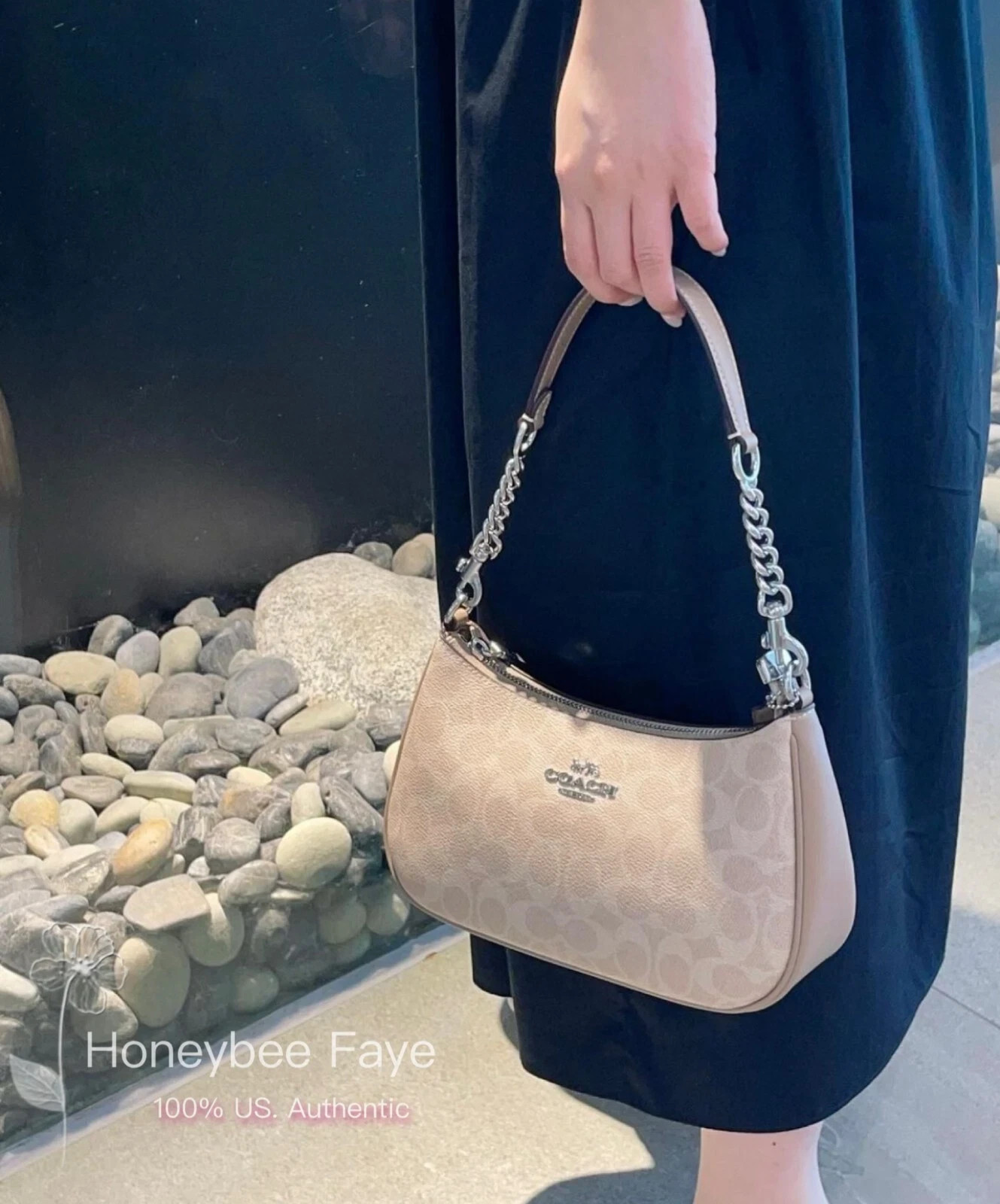 NWT COACH CV933 Teri Shoulder Bag In Signature Canvas Silver/Sand/Taupe 🔥🔥