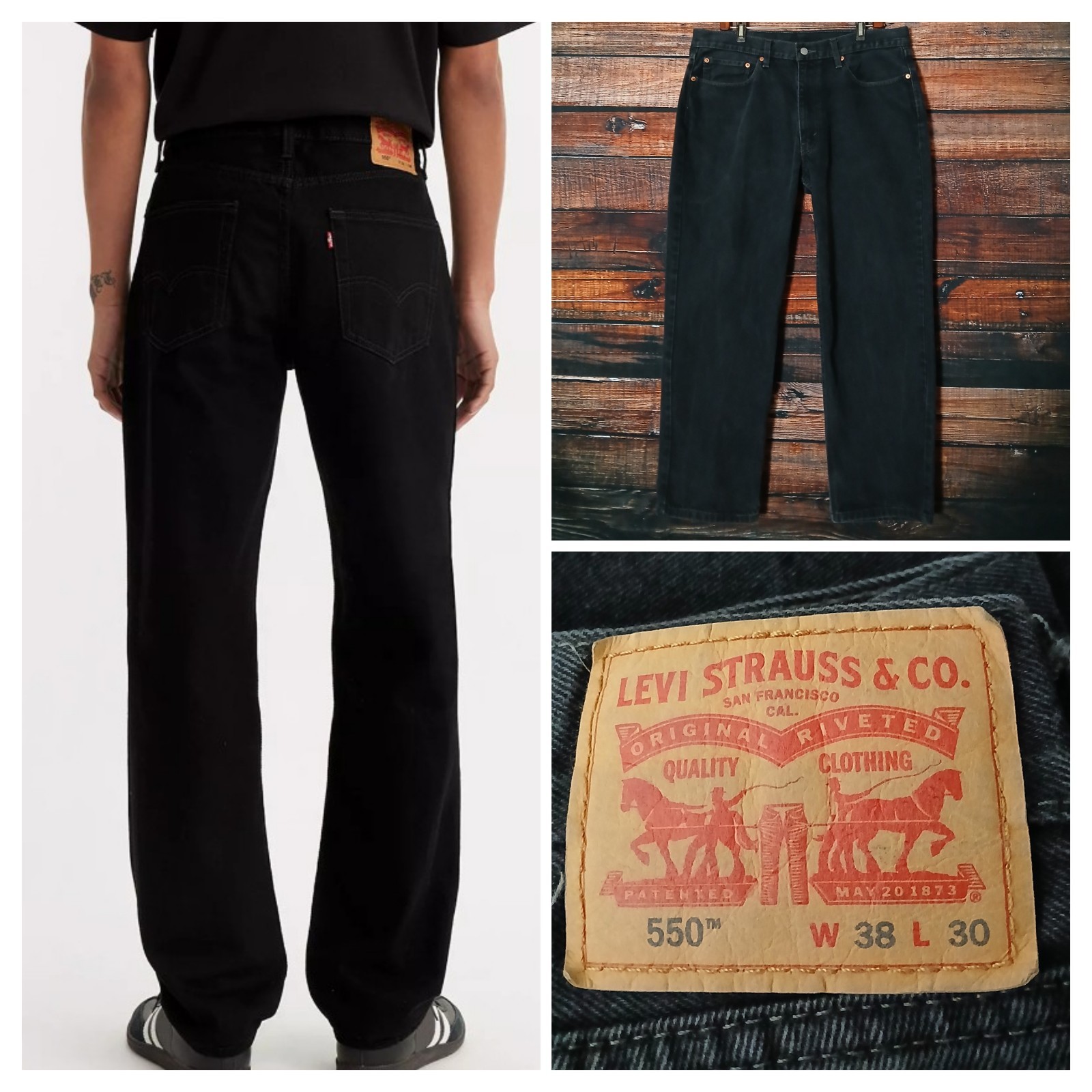 Levis Jeans 550 Relaxed Mens 38X29 100% Cotton Baggy Black Denim